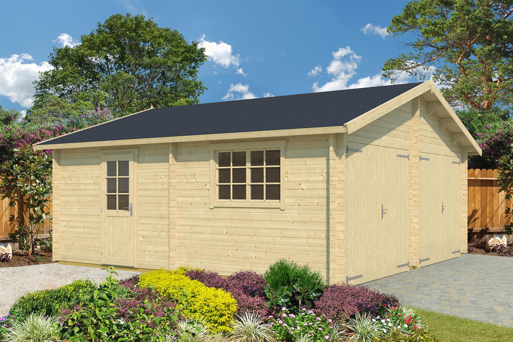 Lasita Maja Falkland Set mit Holztor Garage 44 mm, 575 x 575, Naturbelassen Lasita Maja Falkland Set mit Holztor Garage 44 mm, 575 x 575, Naturbelassen