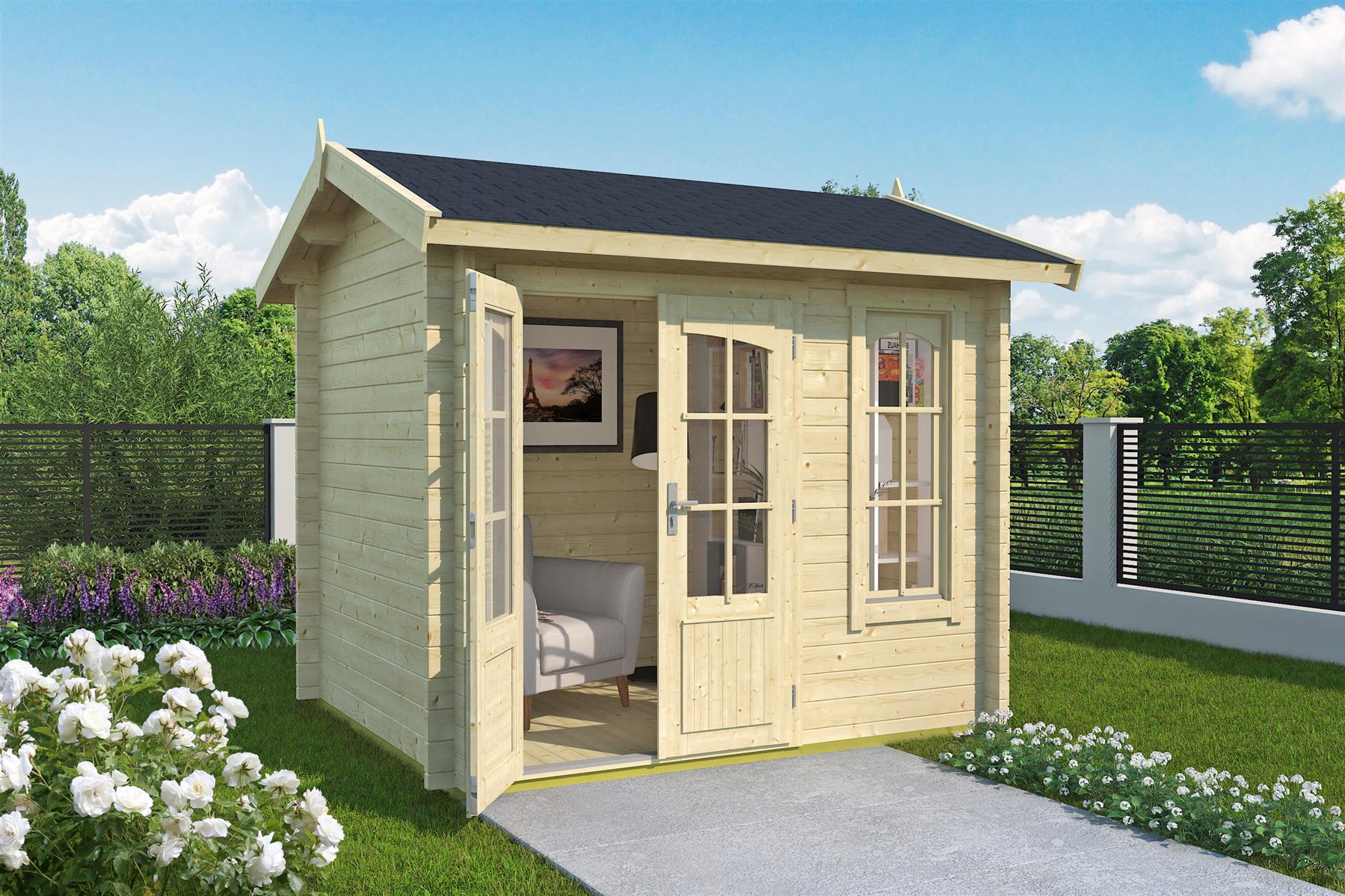 Lasita Maja Alex Mini Gartenhaus Blockhaus 44 mm, 250 x 200, Naturbelassen