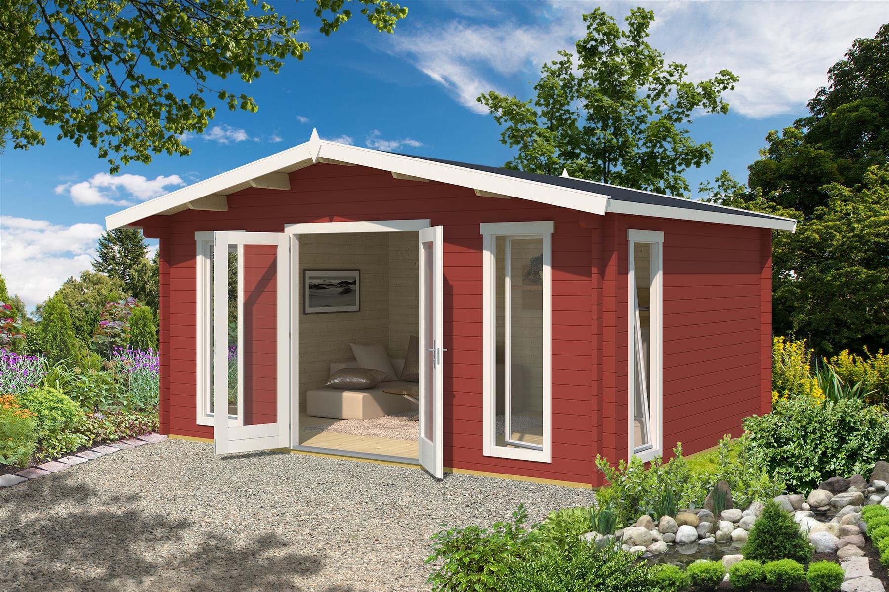 Lasita Maja Elgin 44 Set Silber Gartenhaus Blockhaus 44 mm, 480 x 360, Schwedenrot