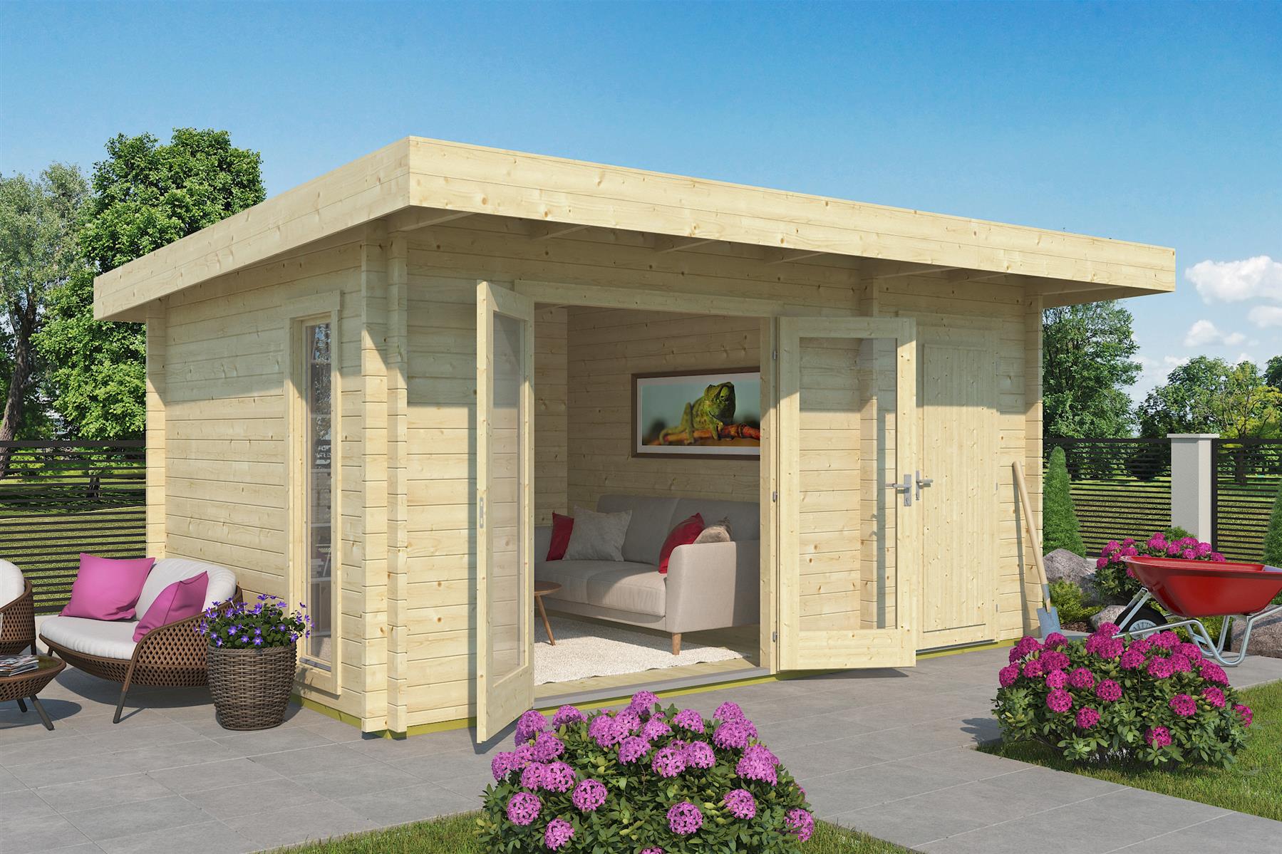 Lasita Maja Chameleon 44 Gartenhaus Blockhaus 44 mm 2-Raum, 450 x 300, Naturbelassen