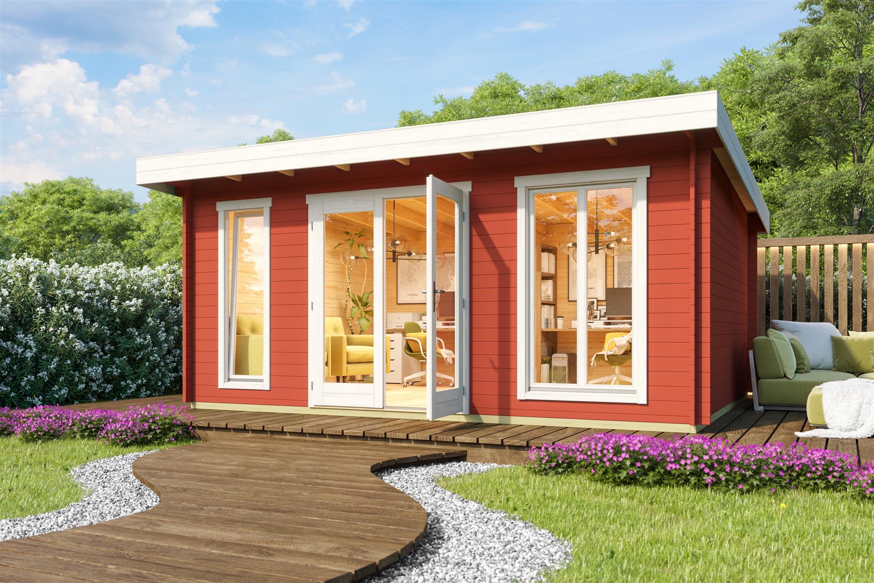 Lasita Maja Dorset 3 Gartenhaus Blockhaus 34 mm, 500 x 390, Schwedenrot