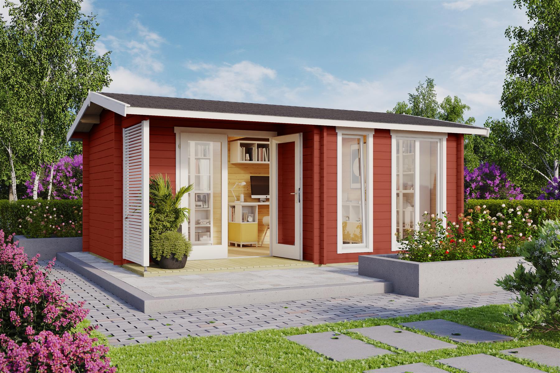Lasita Maja Brighton 44 Gartenhaus Blockhaus 44 mm mit Terrasse, 520 x 370, Schwedenrot Lasita Maja Brighton 44 Gartenhaus Blockhaus 44 mm mit Terrasse, 520 x 370, Schwedenrot