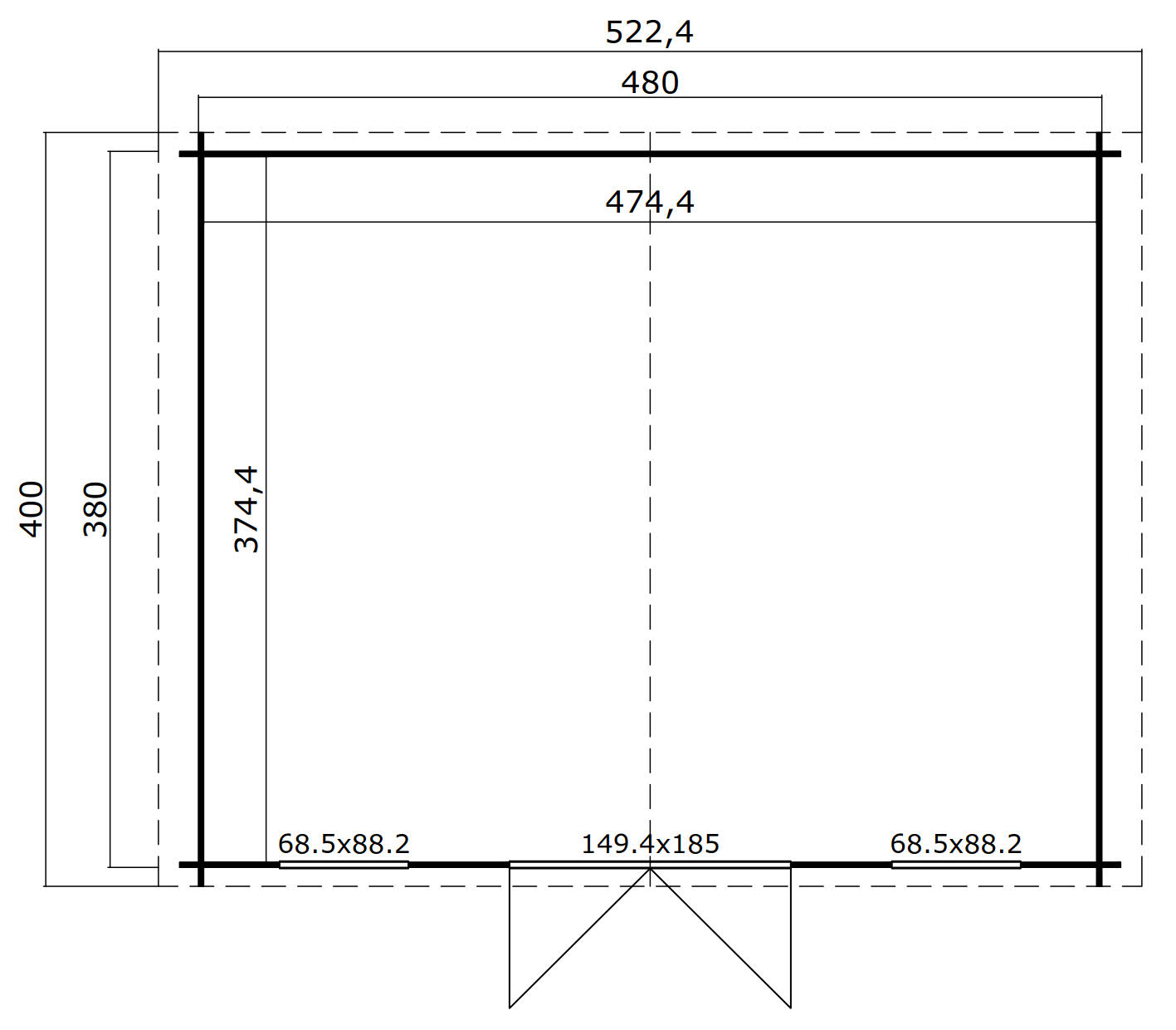 Lasita Maja Udo 380 Holz-Gartenhaus Blockhaus 28mm, 480x380, Naturbelassen