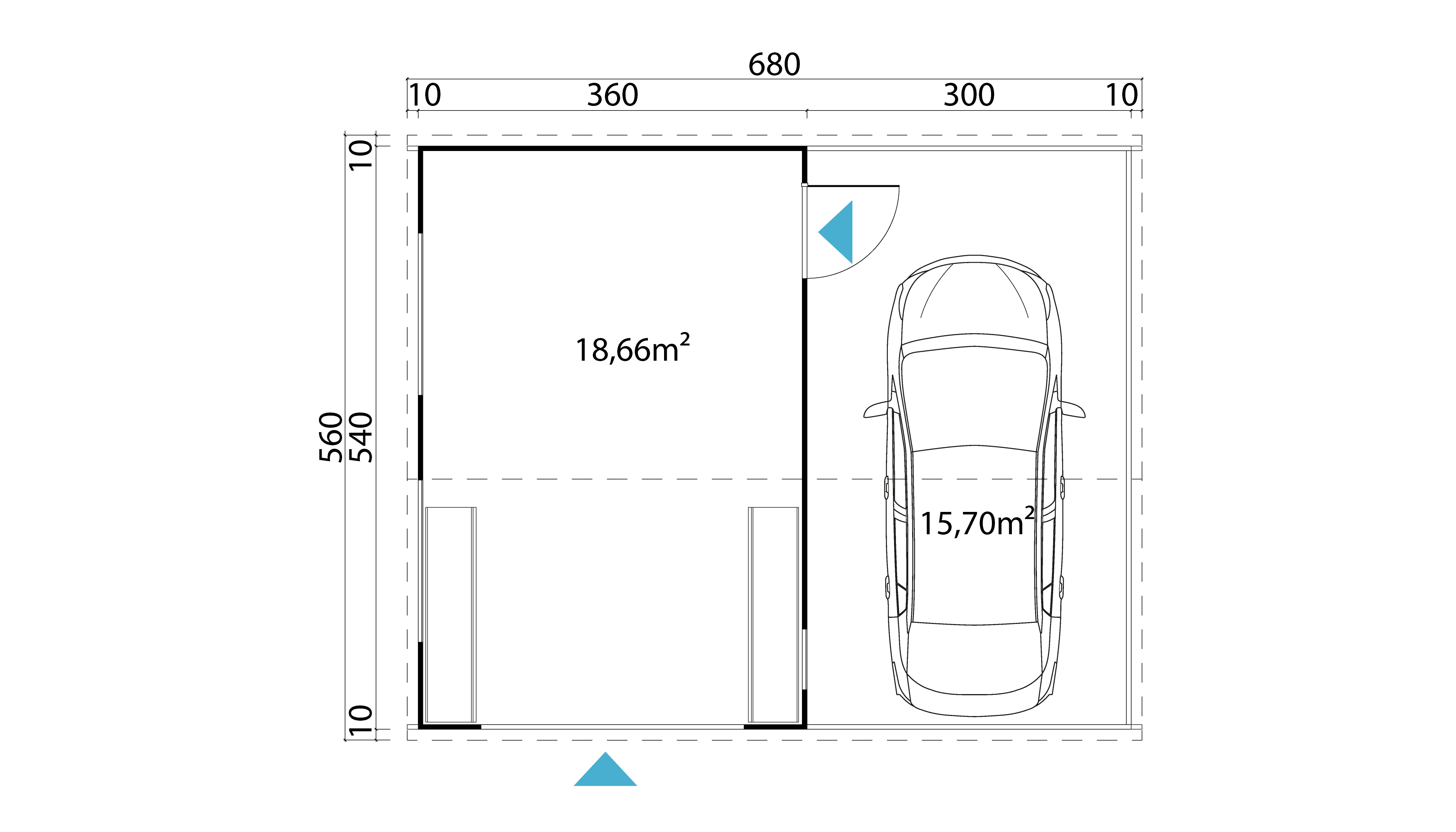 Lasita Maja Bahamas Set mit Holztor Garage 44mm mit Dachanbau, 660 x 540, Naturbelassen