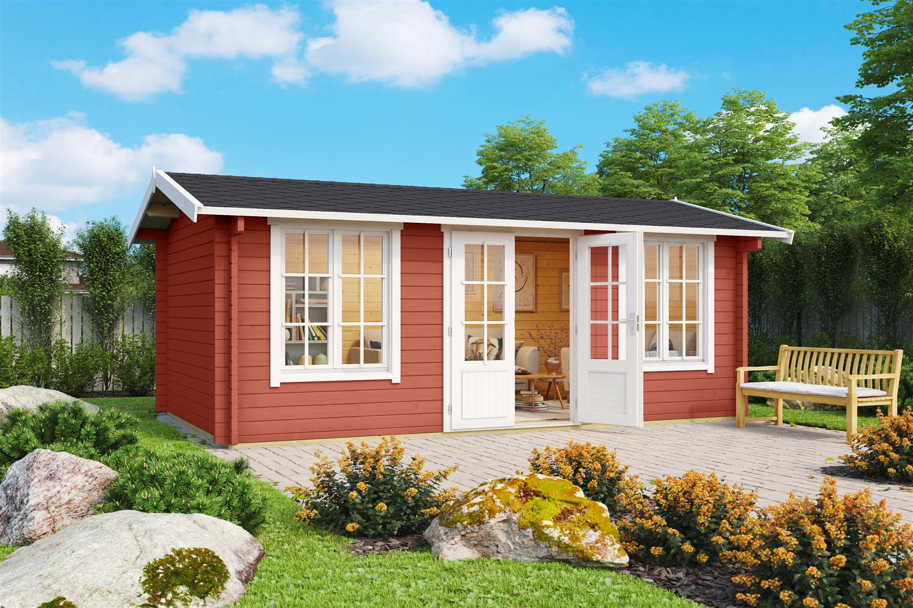 Lasita Maja Pembrokeshire 53 Gartenhaus Blockhaus 44 mm, 480 x 280, Schwedenrot Lasita Maja Pembrokeshire 53 Gartenhaus Blockhaus 44 mm, 480 x 280, Schwedenrot