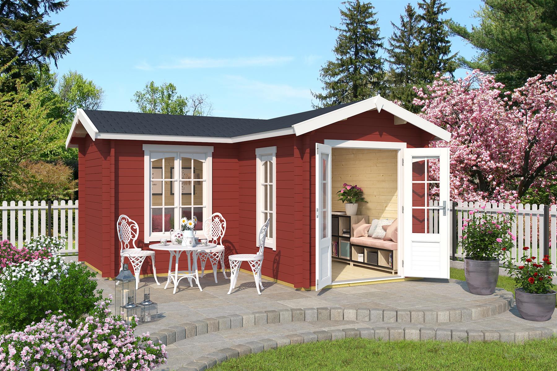 Lasita Maja Portsmouth 44 Gartenhaus Blockhaus 44 mm, 400 x 400, Schwedenrot