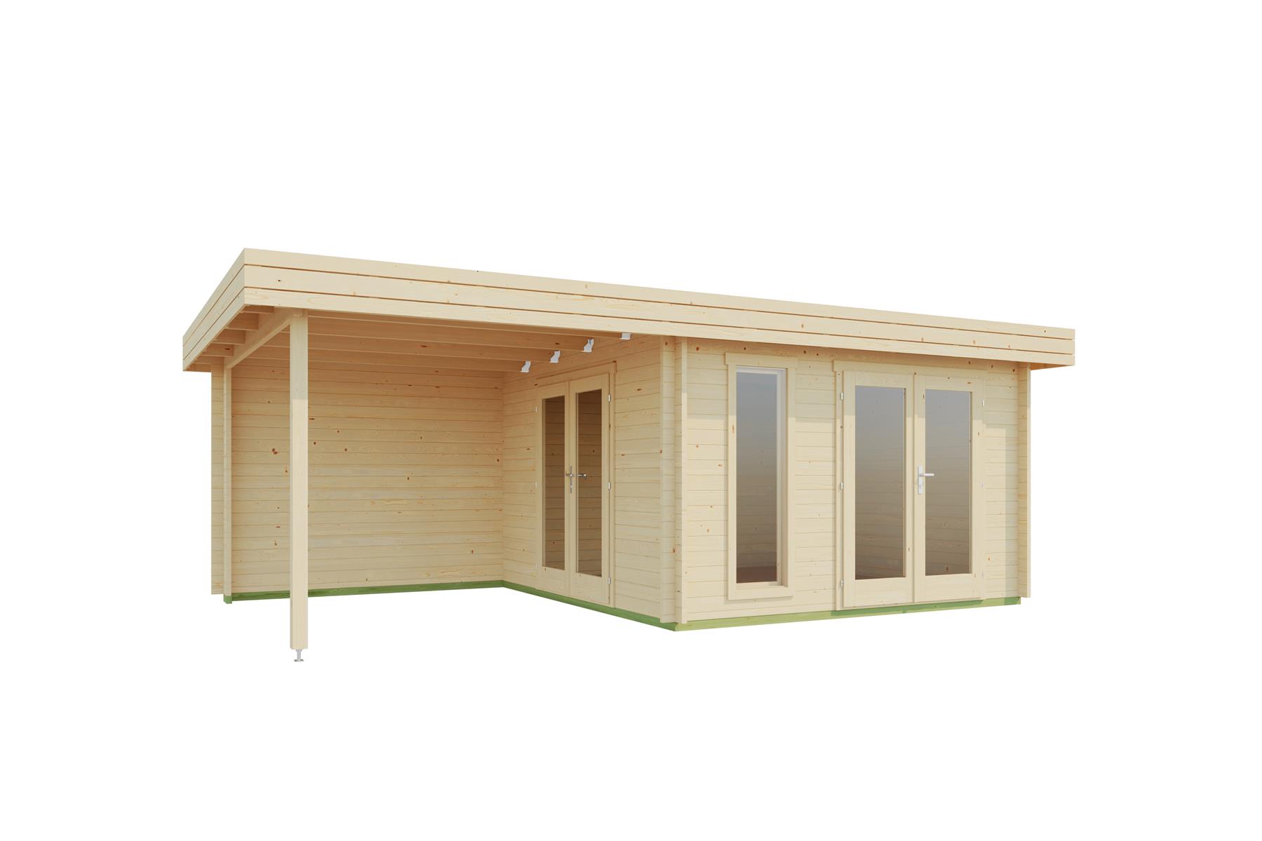 Lasita Maja Anders Gartenhaus Blockhaus 44mm mit Anbau, 360x360, Naturbelassen Lasita Maja Anders Gartenhaus Blockhaus 44mm mit Anbau, 360x360, Naturbelassen
