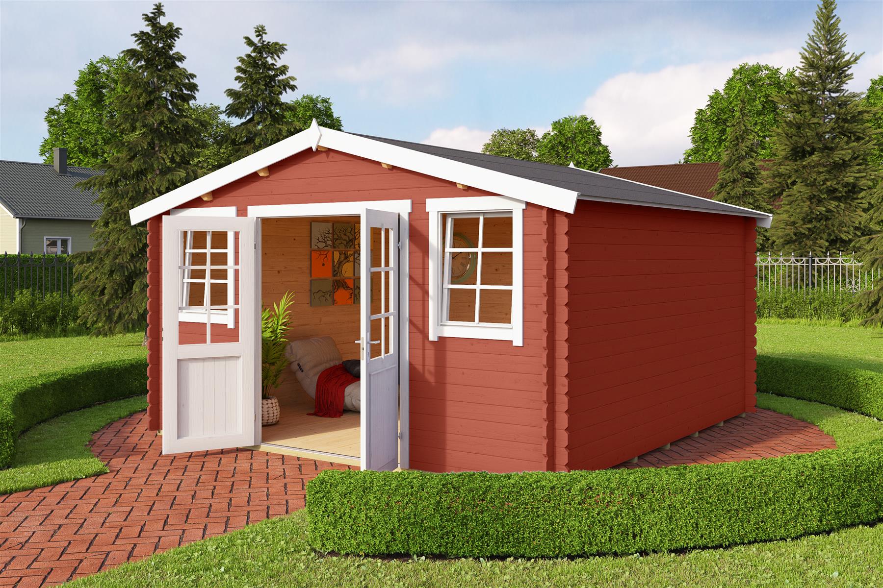 Lasita Maja Wels 4 Holz-Gartenhaus Blockhaus 28mm, 390x390, Schwedenrot