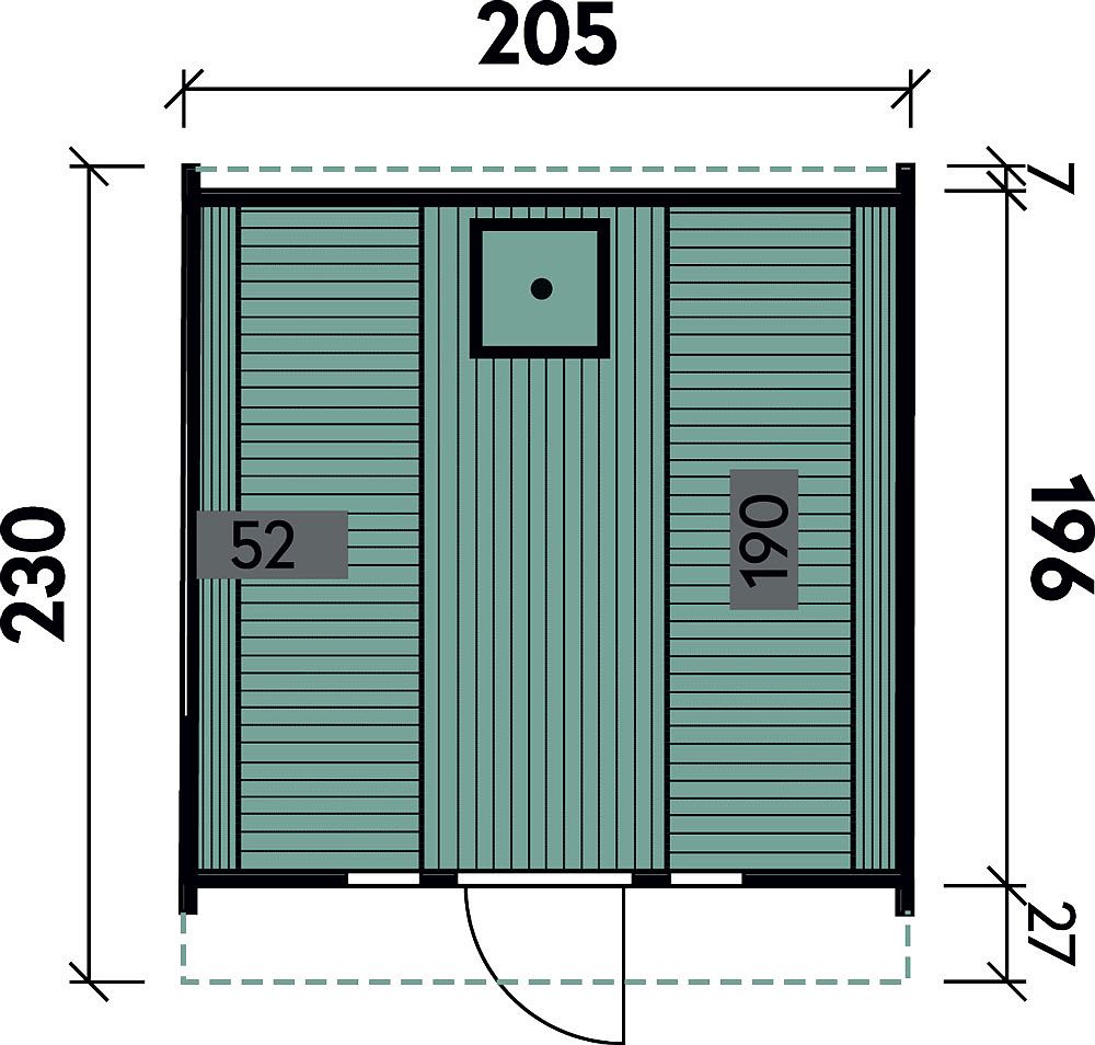 Saunafass Sofie 2123 montiert mit schwarzen Dachschindeln Ø205 x 230