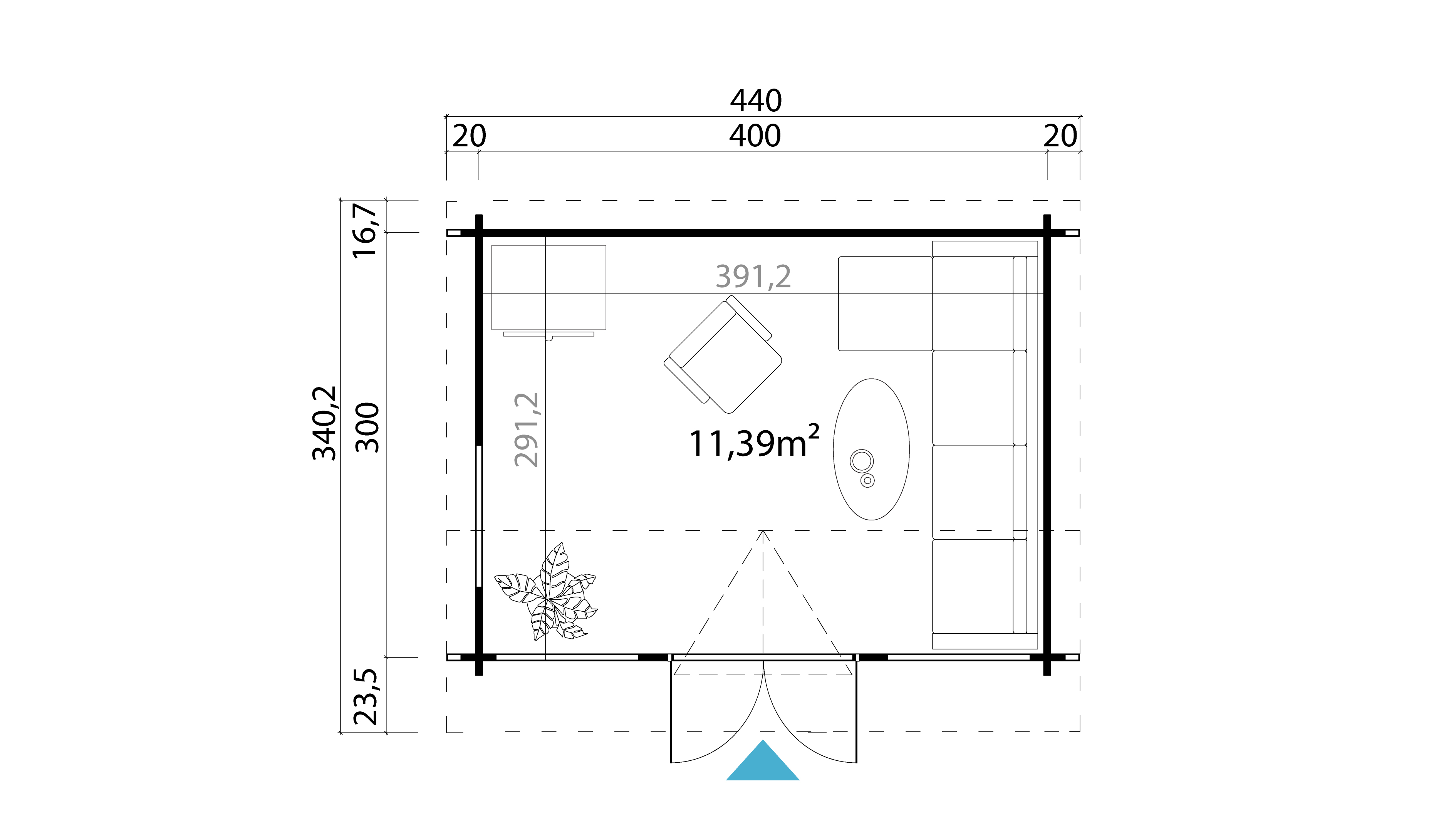 Lasita Maja Windsor 44 Gartenhaus Blockhaus 44 mm, 400 x 300, Gletschergrün