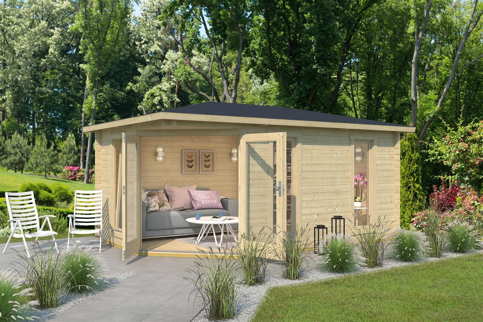 Lasita Maja Edinburgh 2 Gartenhaus Blockhaus 40 mm, 448x280, Naturbelassen