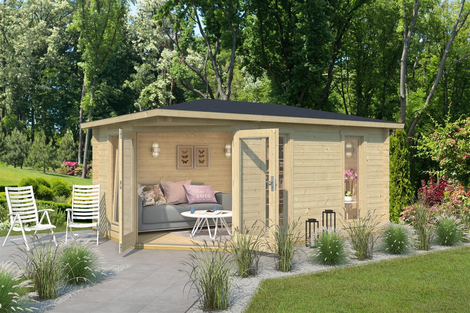 Lasita Maja Edinburgh 2 Gartenhaus Blockhaus 40 mm, 448x280, Naturbelassen Lasita Maja Edinburgh 2 Gartenhaus Blockhaus 40 mm, 448x280, Naturbelassen
