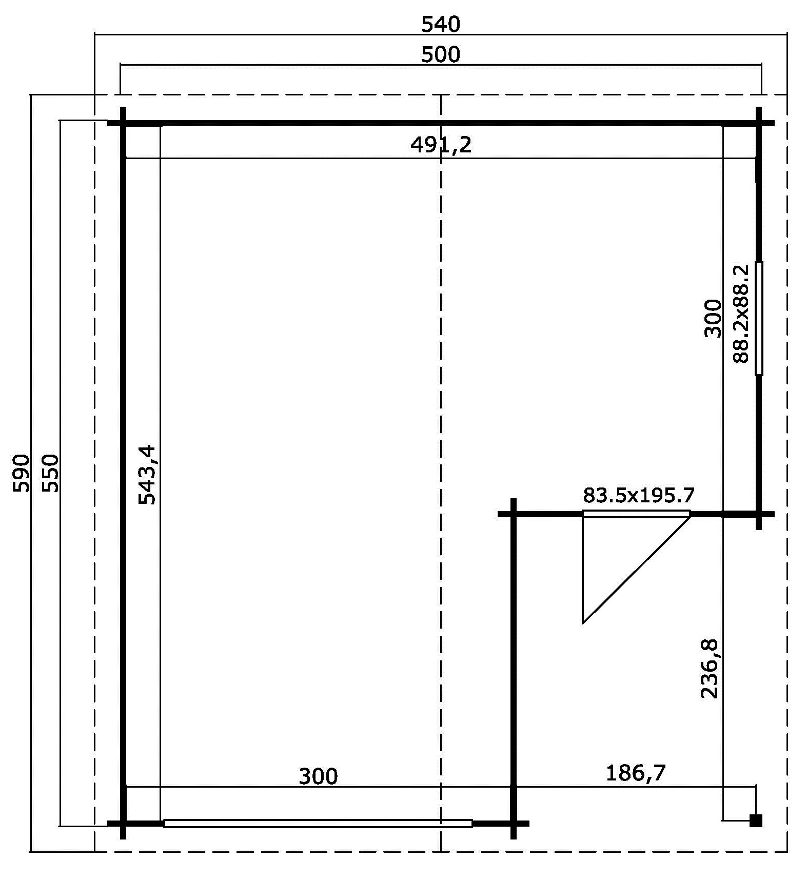 Lasita Maja Nevis Set mit Schwingtor Garage 44 mm, 500 x 550, Naturbelassen