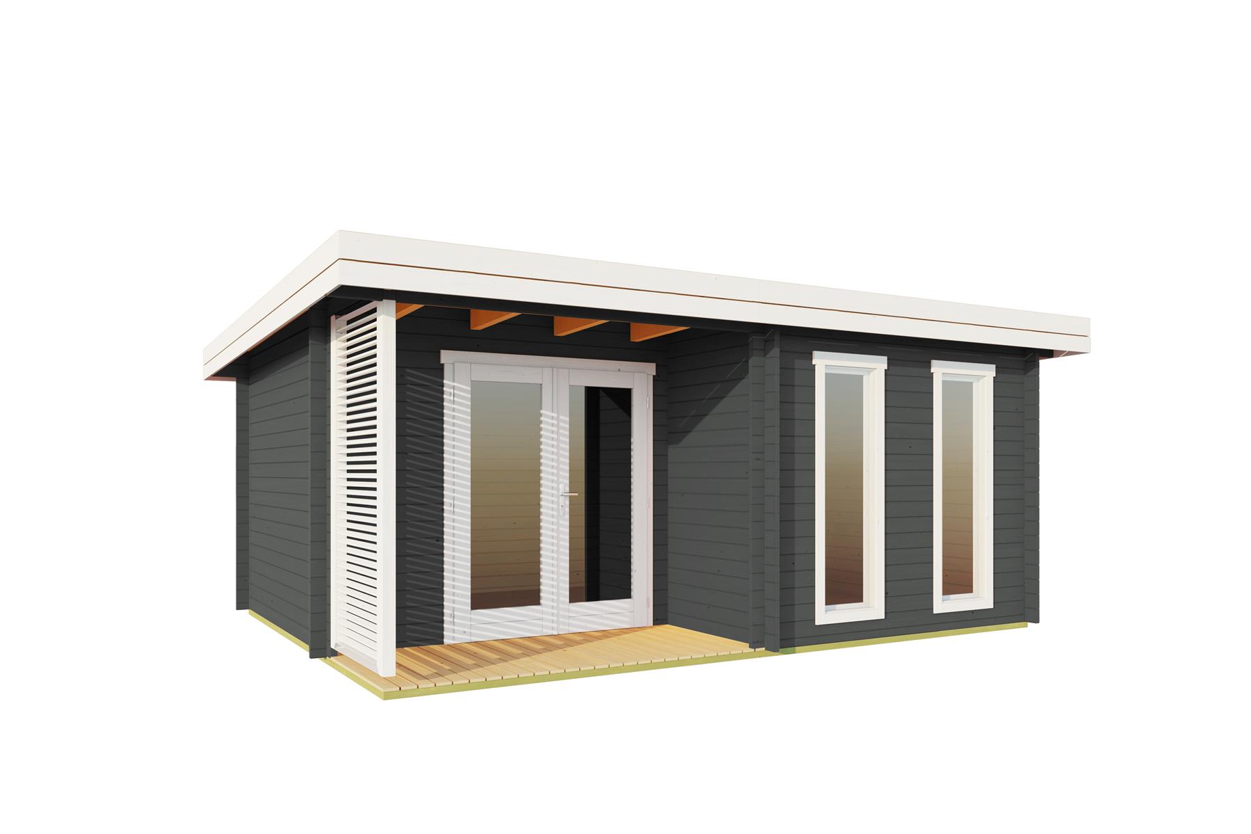 Lasita Maja Orkney Gartenhaus Blockhaus 44 mm mit überdachte Terrasse, 520 x 390, Carbongrau Lasita Maja Orkney Gartenhaus Blockhaus 44 mm mit überdachte Terrasse, 520 x 390, Carbongrau