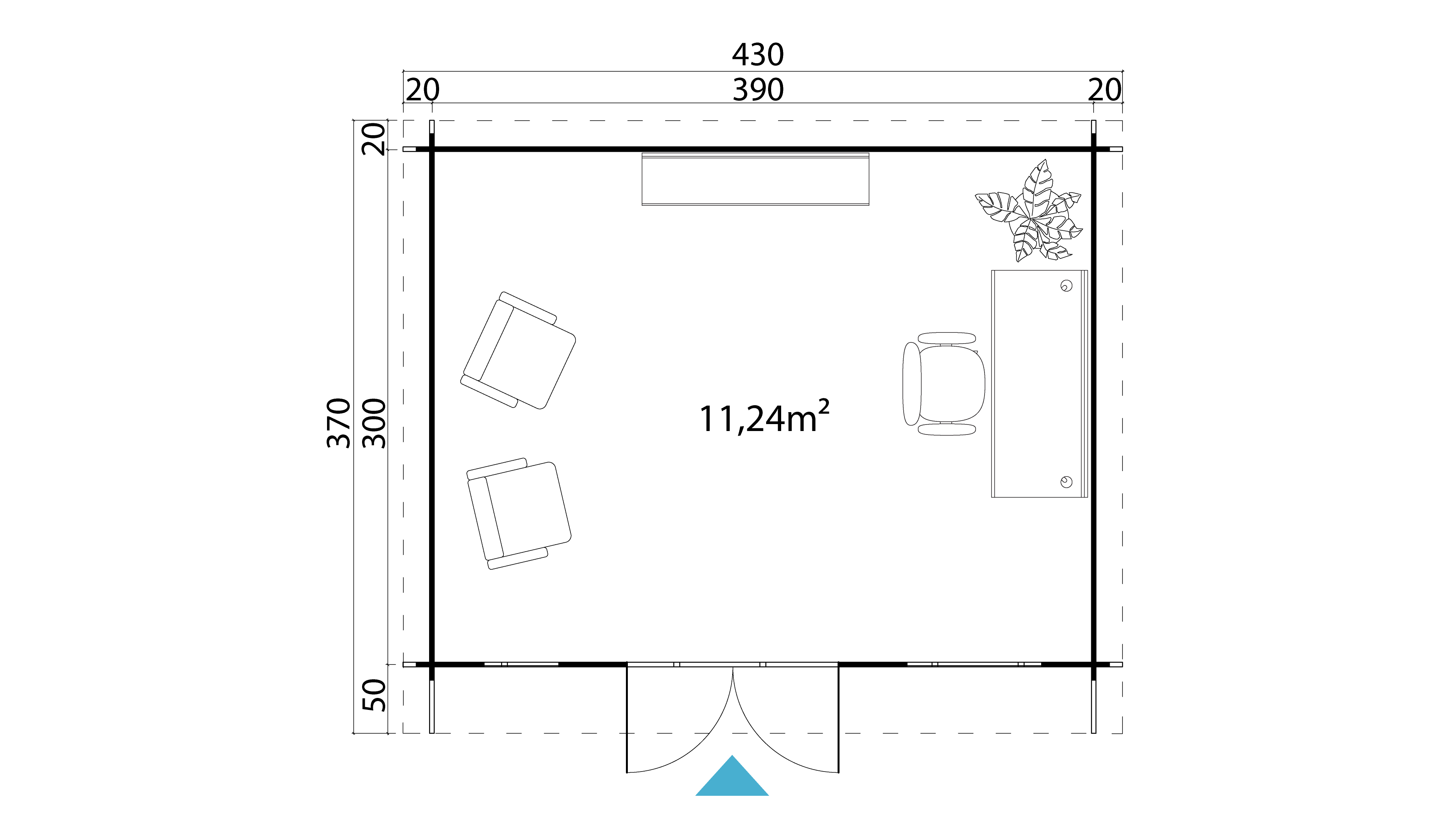 Lasita Maja Dorset 2 Gartenhaus Blockhaus 34 mm, 390 x 300, Lichtgrau