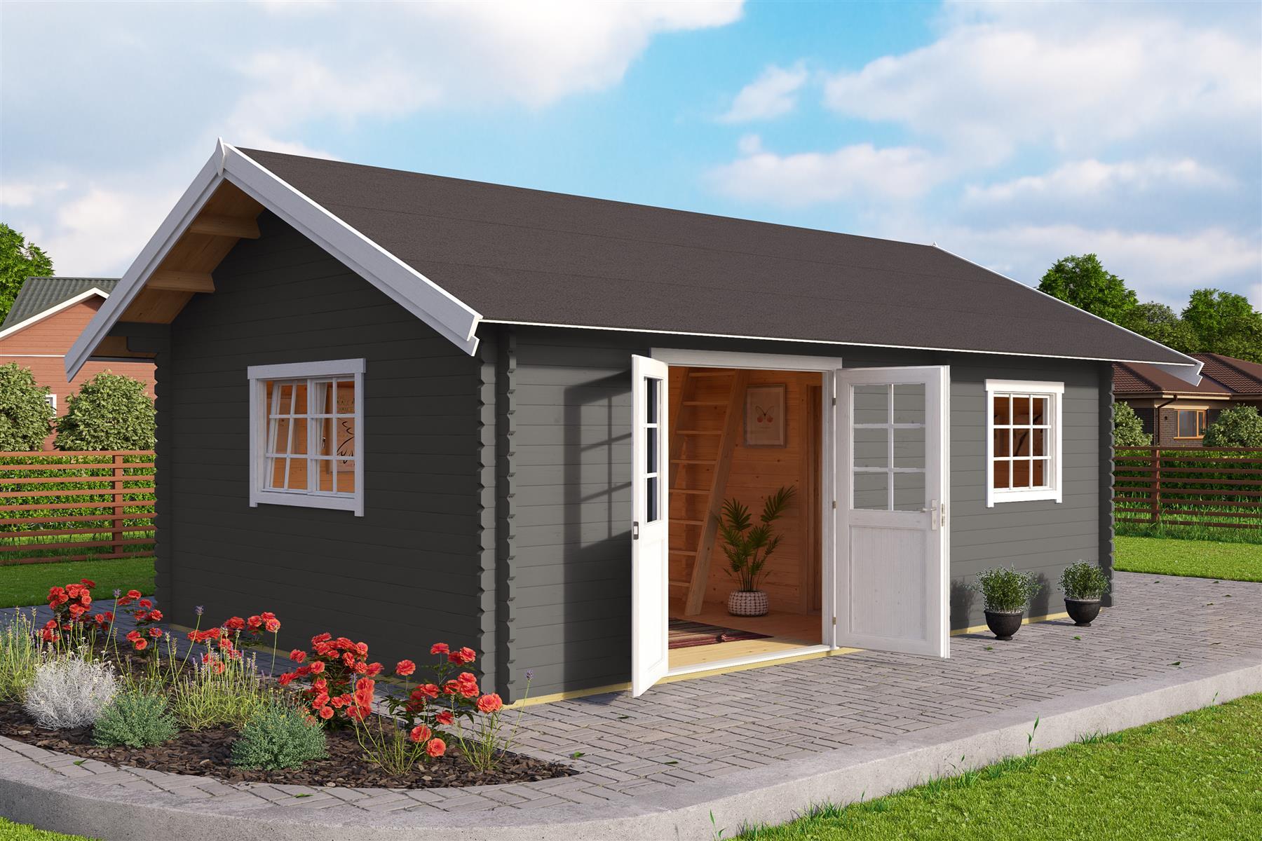 Lasita Maja Caroline Set Gold Gartenhaus Blockhaus 40 mm 3-Raum, 575 x 390, Carbongrau Lasita Maja Caroline Set Gold Gartenhaus Blockhaus 40 mm 3-Raum, 575 x 390, Carbongrau
