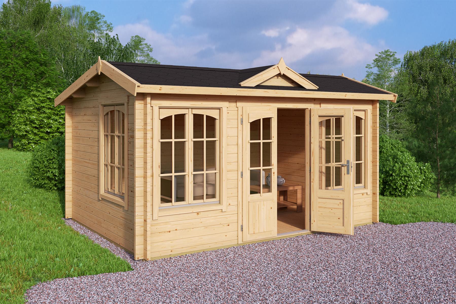 Lasita Maja Windsor 44 Gartenhaus Blockhaus 44 mm, 400 x 300, Naturbelassen