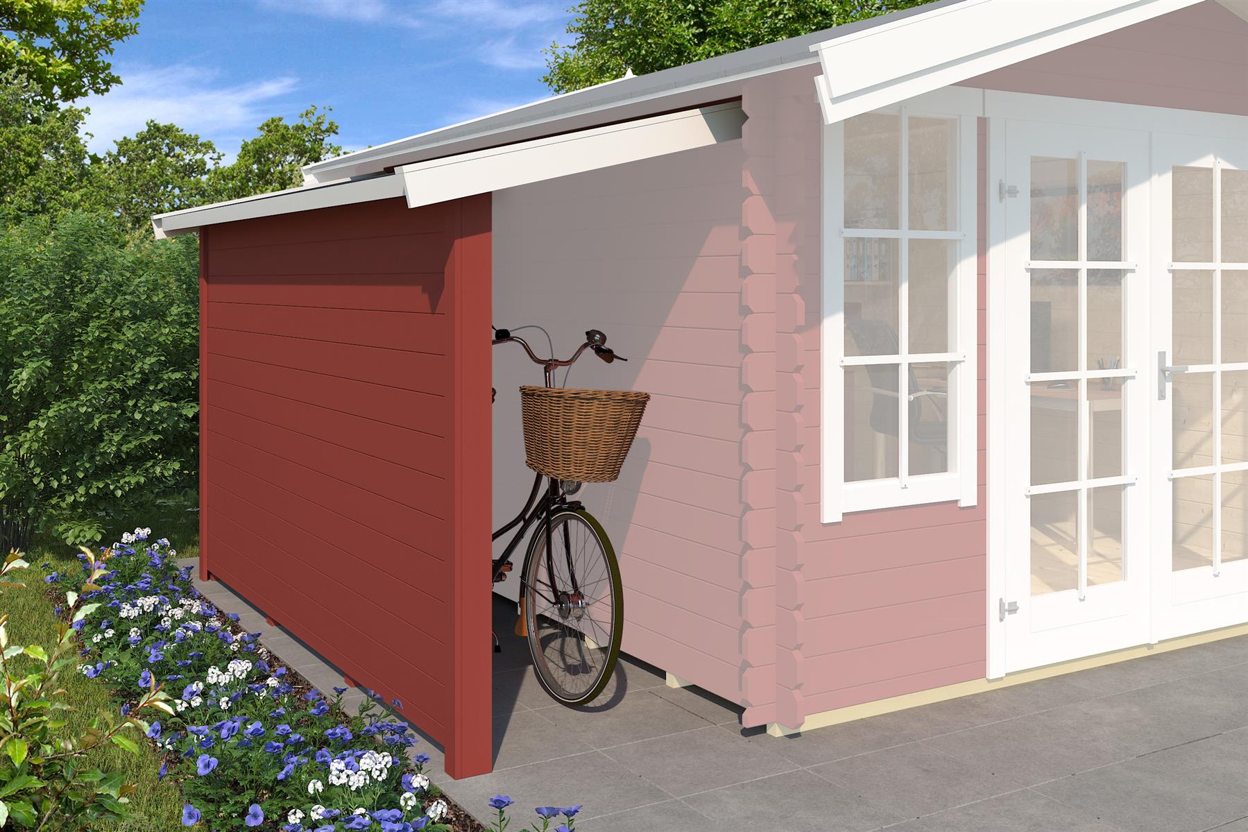 Lasita Maja Schleppdach mit Seitenwand 90 X 300 B Schleppdach 28 mm, 280x900, Schwedenrot Lasita Maja Schleppdach mit Seitenwand 90 X 300 B Schleppdach 28 mm, 280x900, Schwedenrot