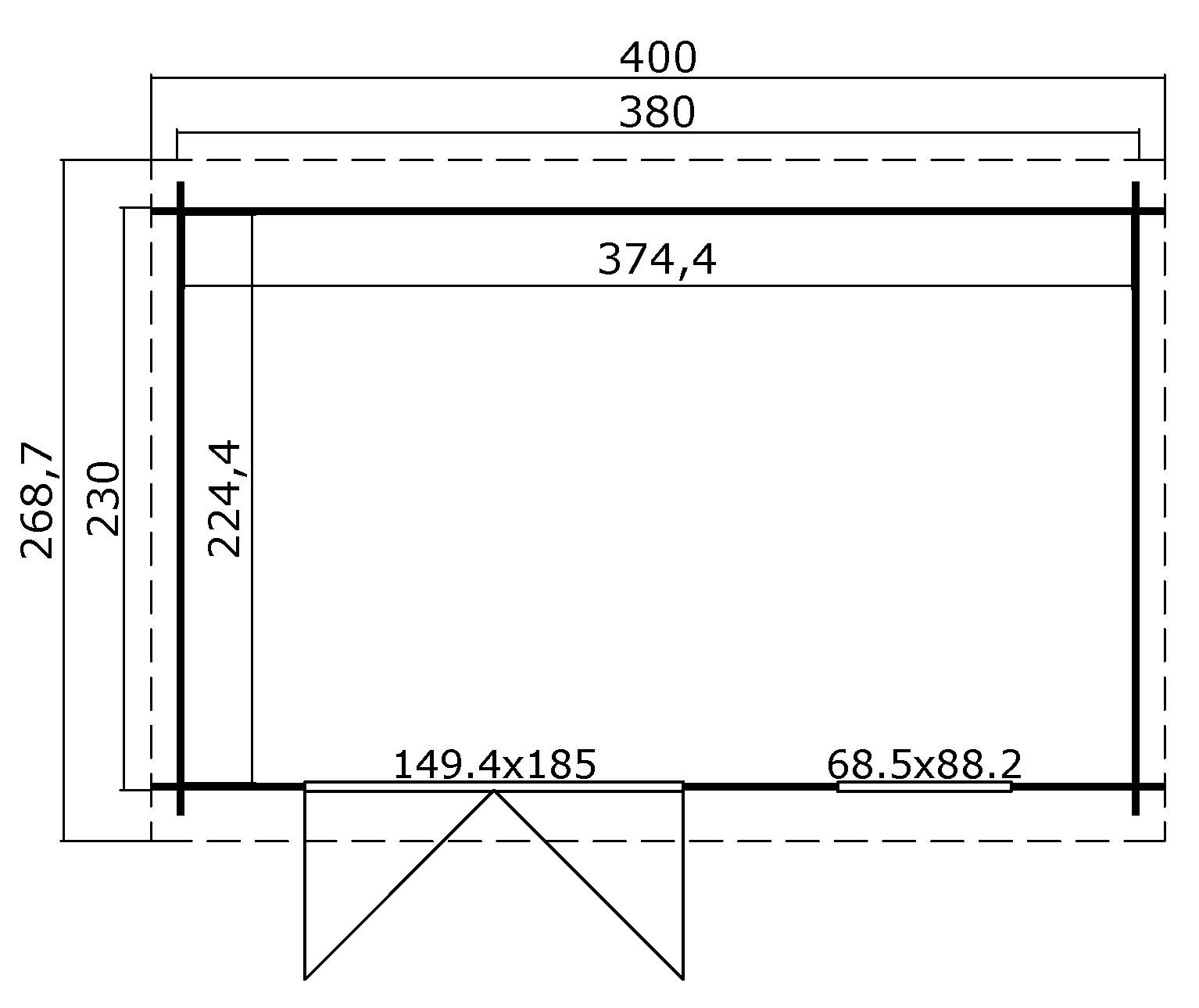 Lasita Maja Amira 230 Holz-Gartenhaus Blockhaus 28mm, 380x230, Carbongrau