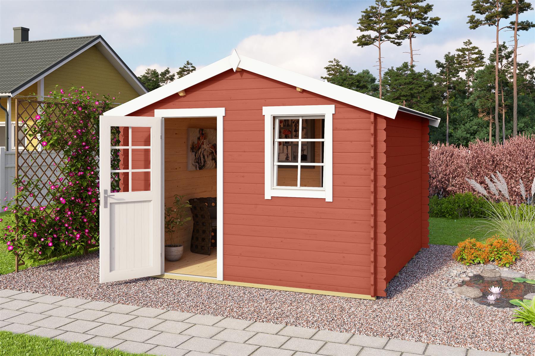 Lasita Maja Wels 3 Holz-Gartenhaus Blockhaus 28mm, 300x300, Schwedenrot