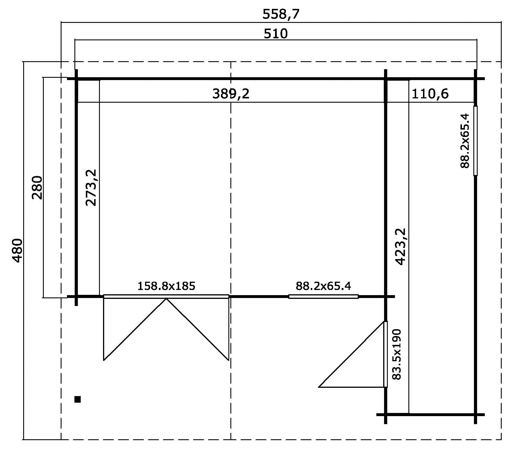 Lasita Maja Little Rock Gartenhaus Blockhaus 34mm 2-Raum, 510x430, Naturbelassen