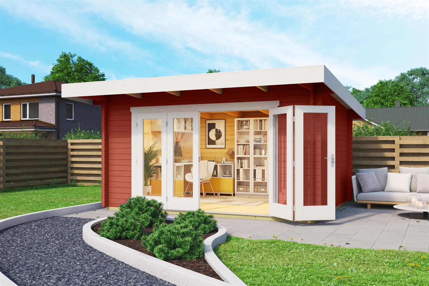 Lasita Maja Sussex 1 Gartenhaus Blockhaus 44 mm mit Vordach, 390 x 300, Schwedenrot Lasita Maja Sussex 1 Gartenhaus Blockhaus 44 mm mit Vordach, 390 x 300, Schwedenrot