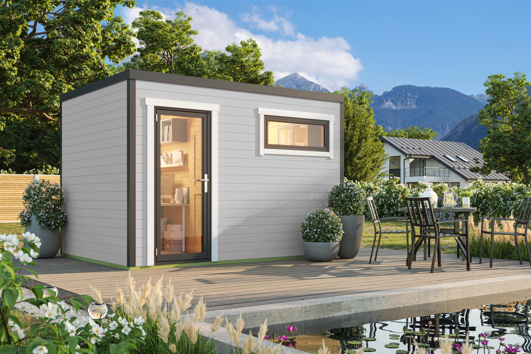 Lasita Maja Sardinia 2 Set Gartenhaus Blockhaus 44 mm 2-Räume, 350x250, Lichtgrau Lasita Maja Sardinia 2 Set Gartenhaus Blockhaus 44 mm 2-Räume, 350x250, Lichtgrau