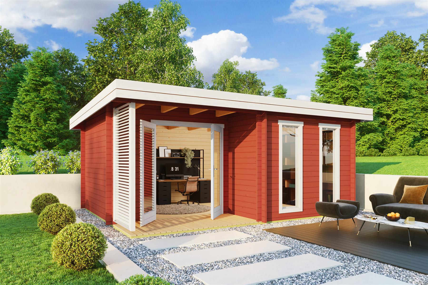 Lasita Maja Orkney Gartenhaus Blockhaus 44 mm mit überdachte Terrasse, 520 x 390, Schwedenrot Lasita Maja Orkney Gartenhaus Blockhaus 44 mm mit überdachte Terrasse, 520 x 390, Schwedenrot