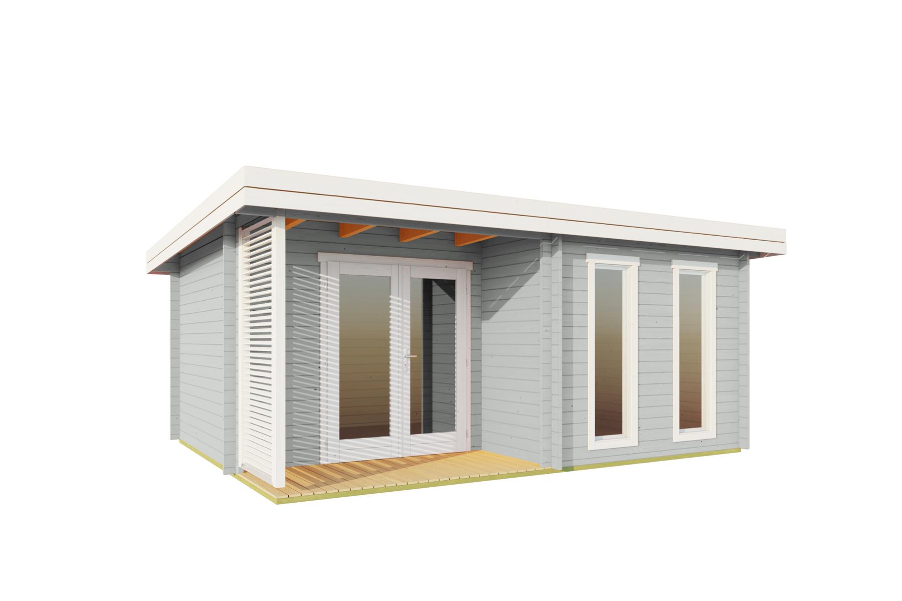 Lasita Maja Orkney Gartenhaus Blockhaus 44 mm mit überdachte Terrasse, 520 x 390, Lichtgrau Lasita Maja Orkney Gartenhaus Blockhaus 44 mm mit überdachte Terrasse, 520 x 390, Lichtgrau