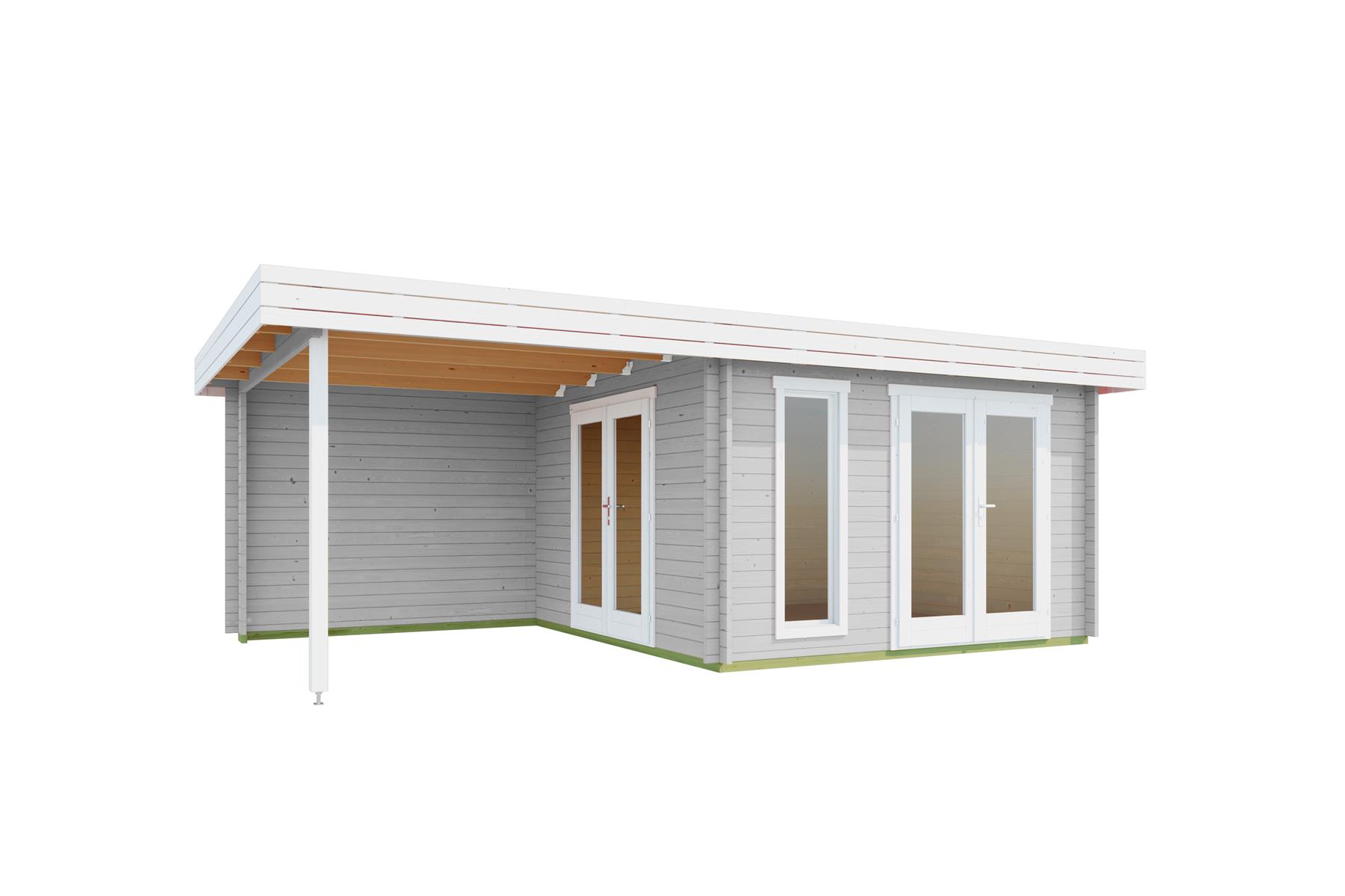 Lasita Maja Anders Gartenhaus Blockhaus 44mm mit Anbau, 360x360, Lichtgrau Lasita Maja Anders Gartenhaus Blockhaus 44mm mit Anbau, 360x360, Lichtgrau