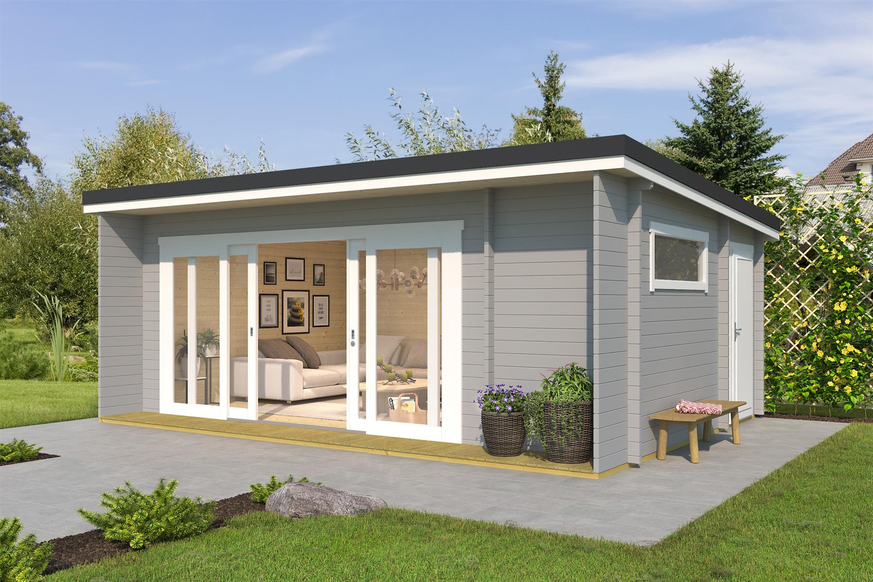 Lasita Maja Java Gartenhaus Blockhaus 44 mm 3-Raum, 608 x 390, Lichtgrau Lasita Maja Java Gartenhaus Blockhaus 44 mm 3-Raum, 608 x 390, Lichtgrau