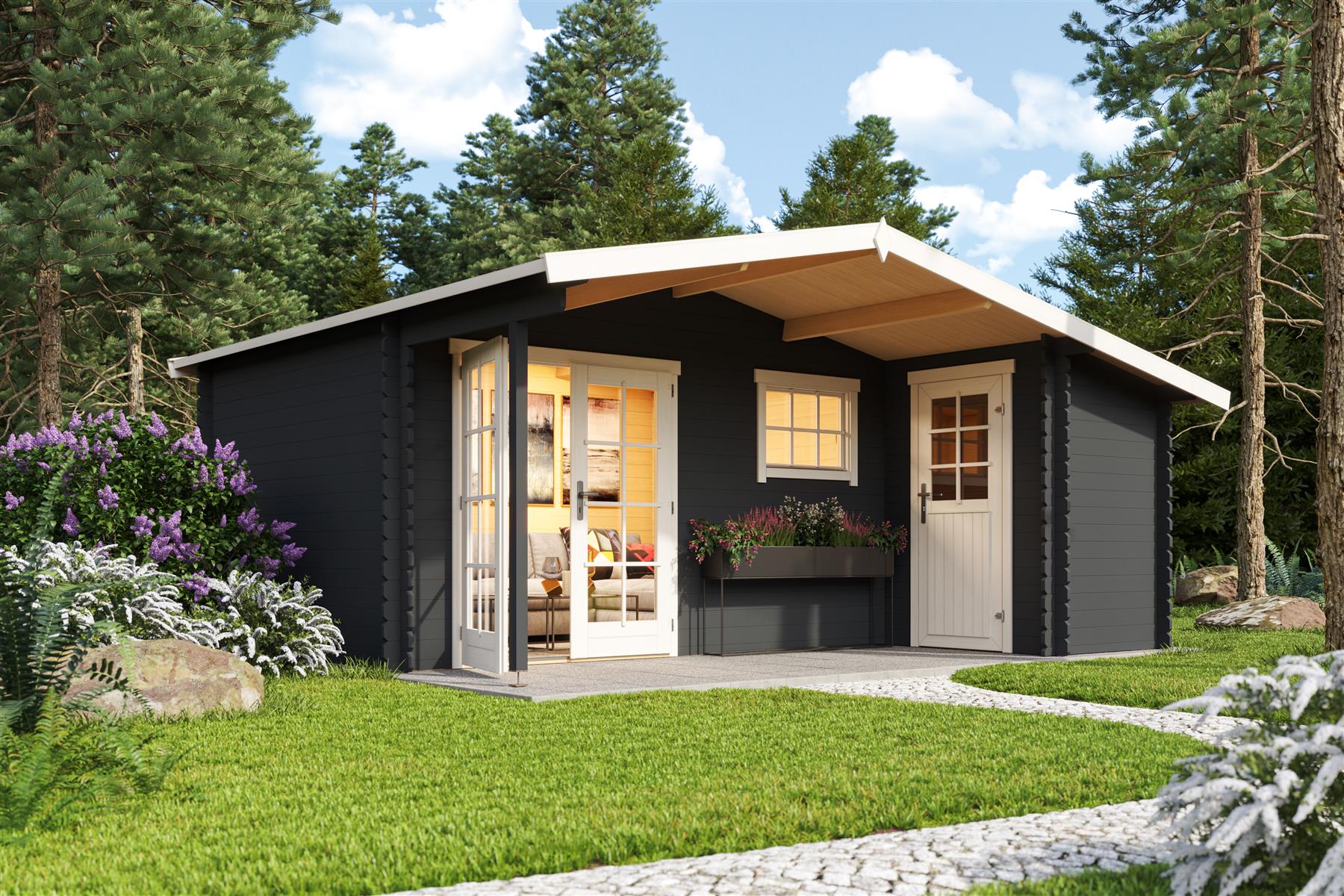 Lasita Maja Little Rock Gartenhaus Blockhaus 34mm 2-Raum, 510x430, Carbongrau Lasita Maja Little Rock Gartenhaus Blockhaus 34mm 2-Raum, 510x430, Carbongrau