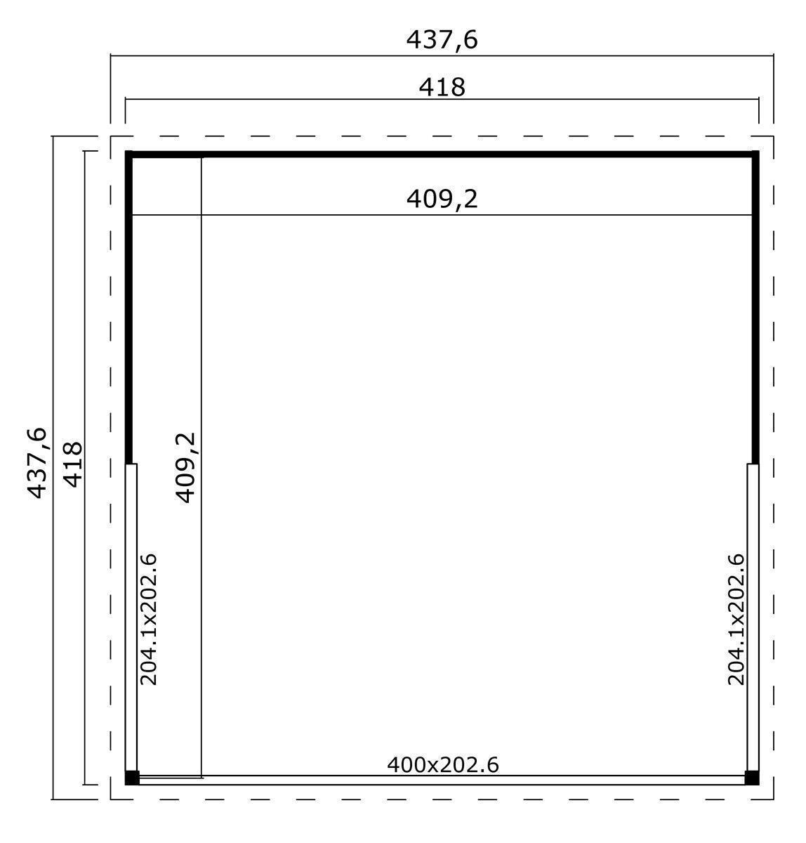 Lasita Maja Domeo 5 Gartenhaus Blockhaus 44 mm, 418 x 418, Naturbelassen