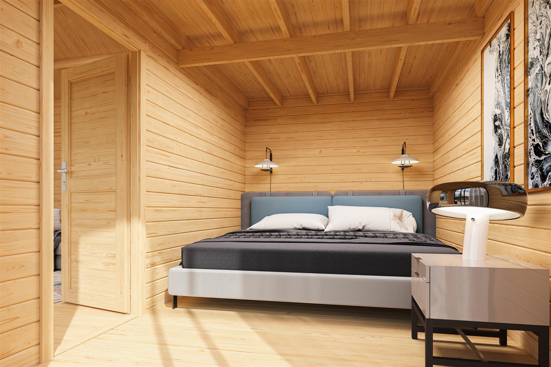 Lasita Maja Murano 3 Set Gartenhaus Blockhaus 44mm, mit Schlafboden, Fundamentmass 578x390, Naturbelassen Lasita Maja Murano 3 Set Gartenhaus Blockhaus 44mm, mit Schlafboden, Fundamentmass 578x390, Naturbelassen