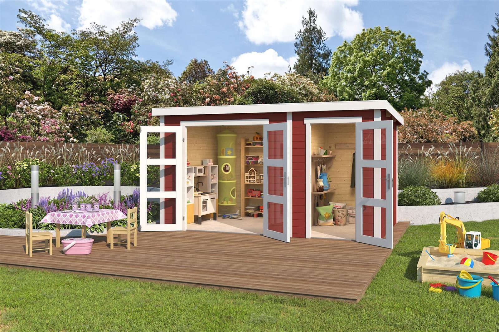 Lasita Maja Zambezi Xl Holz-Gartenhaus Blockhaus 28mm, 2-Raum, 380x240, Schwedenrot