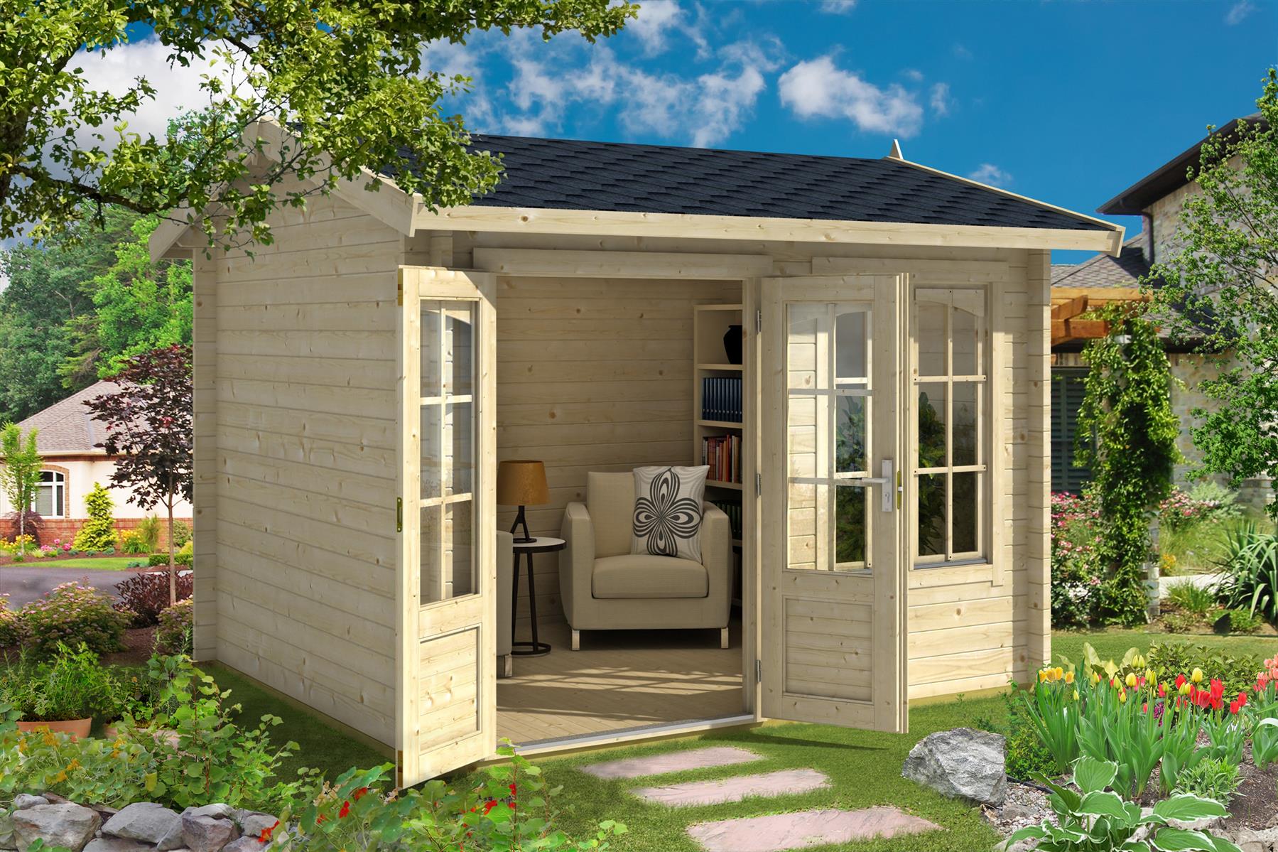 Lasita Maja Alex Gartenhaus Blockhaus 44 mm, 300 x 250, Naturbelassen Lasita Maja Alex Gartenhaus Blockhaus 44 mm, 300 x 250, Naturbelassen