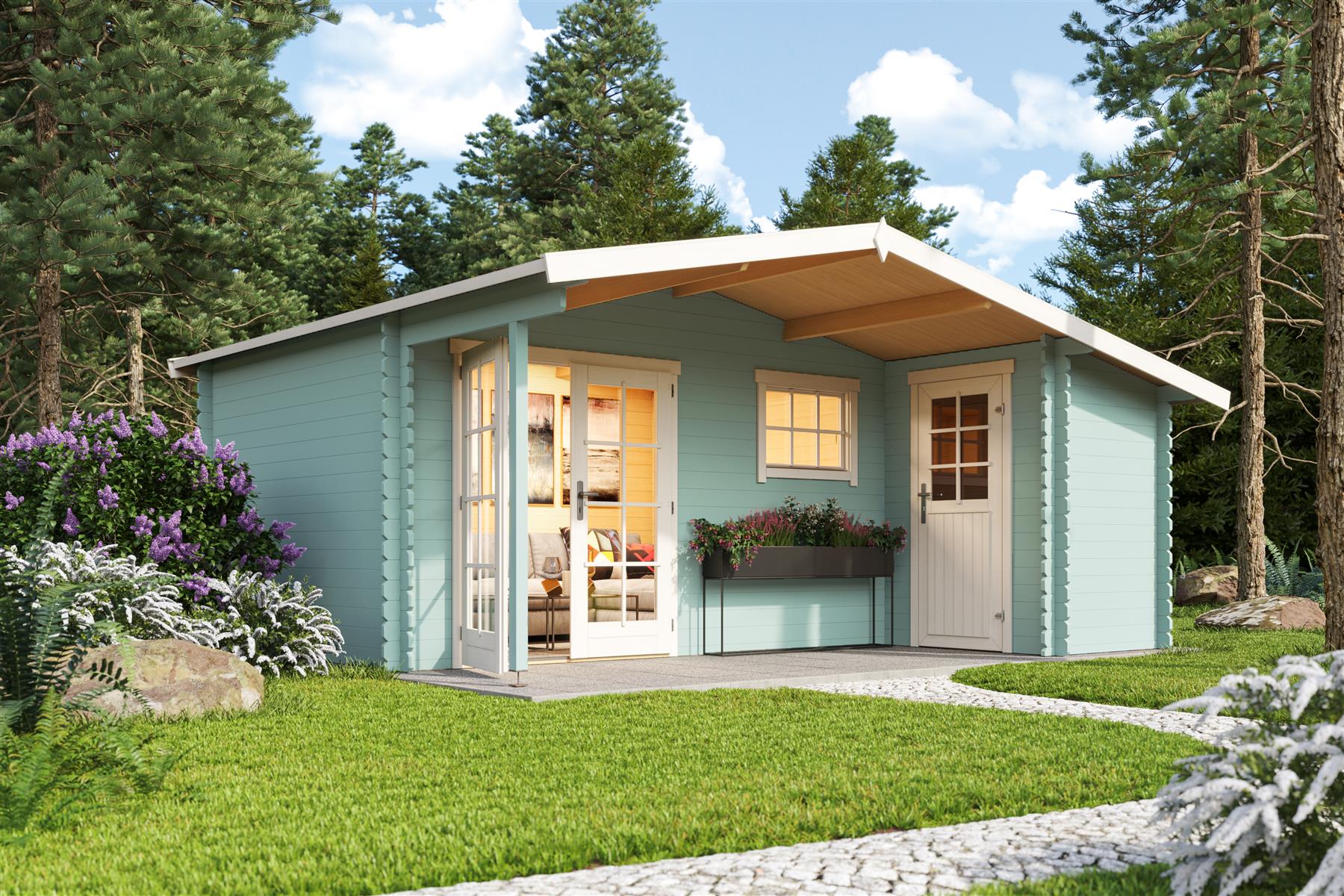 Lasita Maja Little Rock Gartenhaus Blockhaus 34mm 2-Raum, 510x430, Gletschergrün