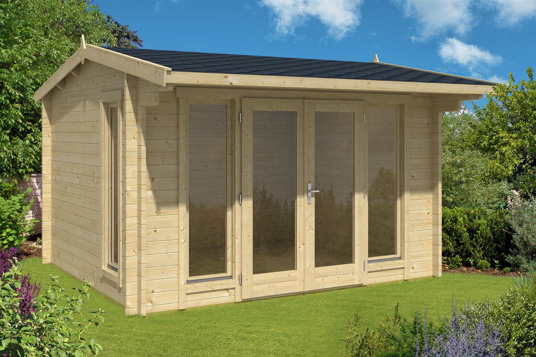 Lasita Maja Jubilee 44 Gartenhaus Blockhaus 44 mm mit Vordach, 350 x 300, Naturbelassen Lasita Maja Jubilee 44 Gartenhaus Blockhaus 44 mm mit Vordach, 350 x 300, Naturbelassen