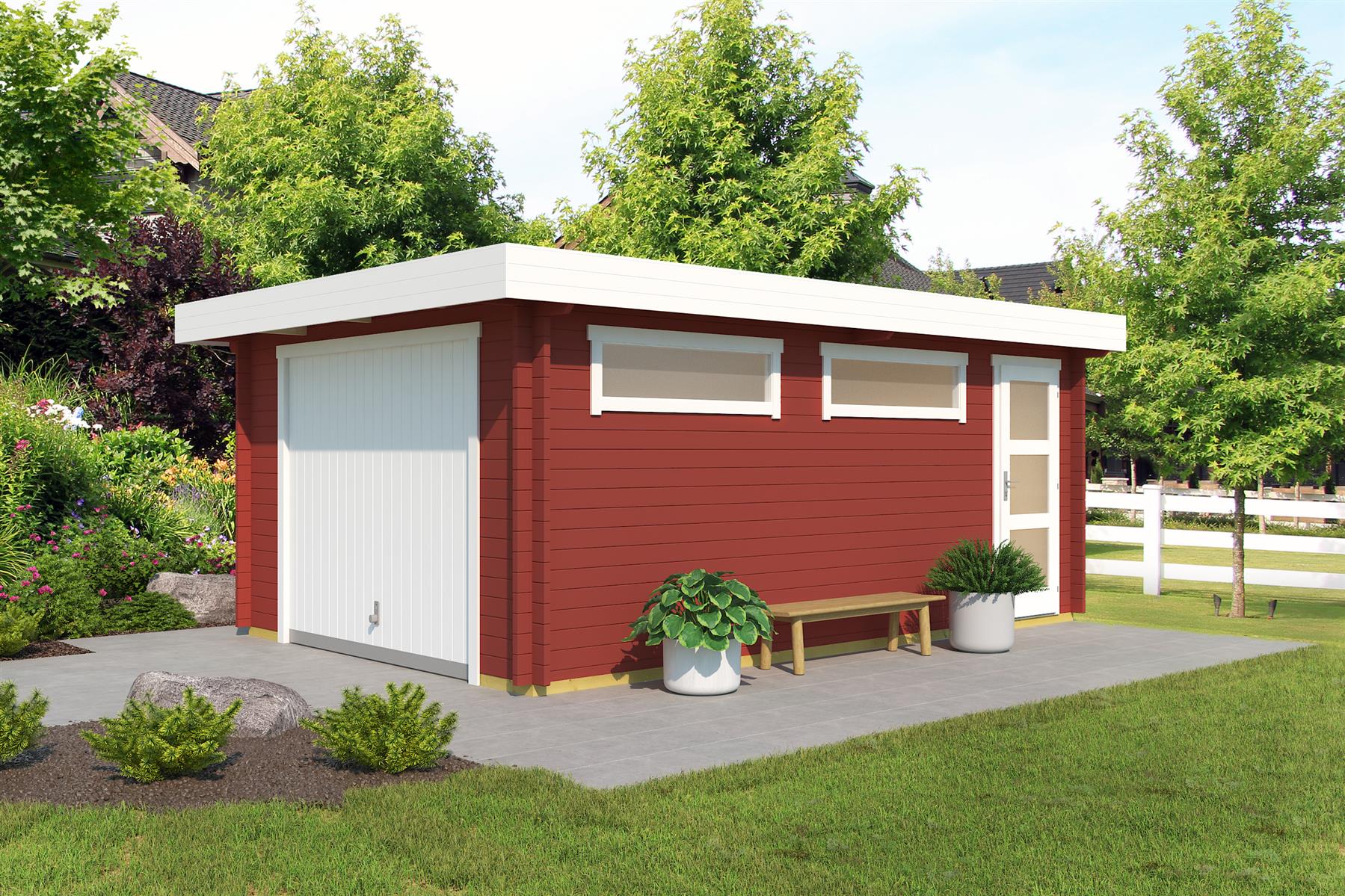 Lasita Maja Canberra Set mit Schwingtor Garage 44 mm, 360 x 540, Schwedenrot