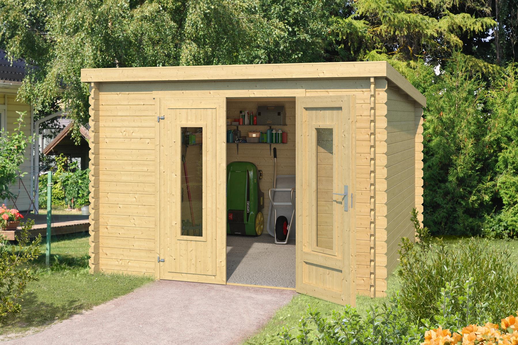 Lasita Maja Sacramento Holz-Gartenhaus Blockhaus 28mm, 292x292, Naturbelassen