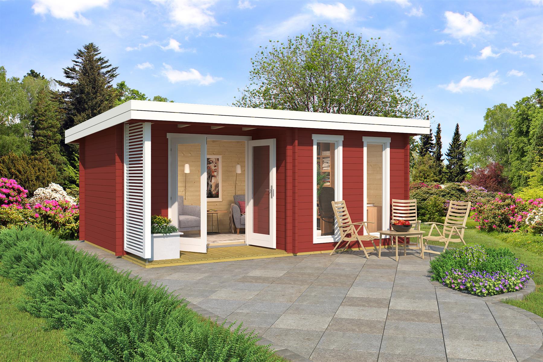 Lasita Maja Orkney Gartenhaus Blockhaus 44 mm mit überdachte Terrasse, 520 x 390, Schwedenrot Lasita Maja Orkney Gartenhaus Blockhaus 44 mm mit überdachte Terrasse, 520 x 390, Schwedenrot