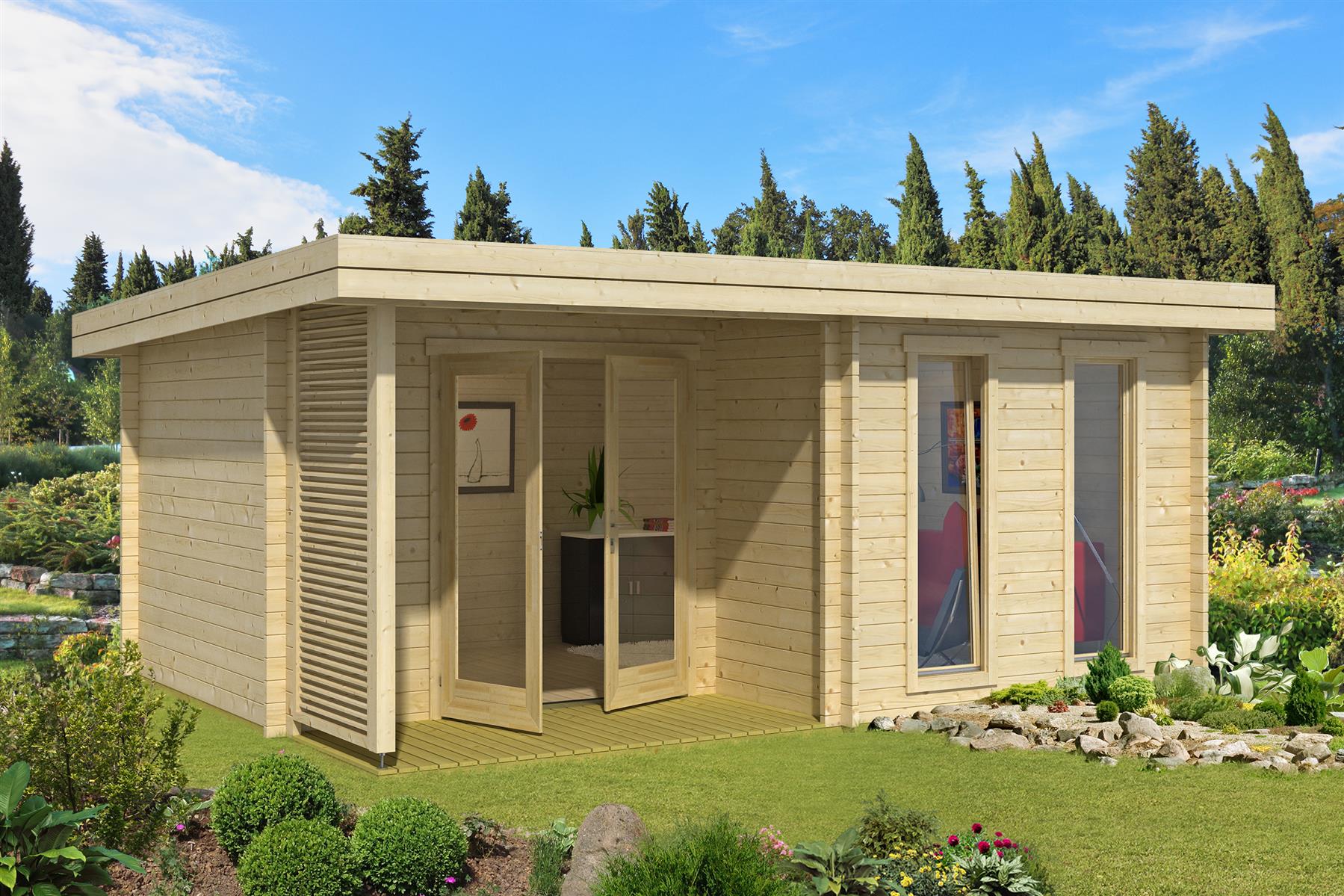 Lasita Maja Orkney Gartenhaus Blockhaus 44 mm mit überdachte Terrasse, 520 x 390, Naturbelassen Lasita Maja Orkney Gartenhaus Blockhaus 44 mm mit überdachte Terrasse, 520 x 390, Naturbelassen