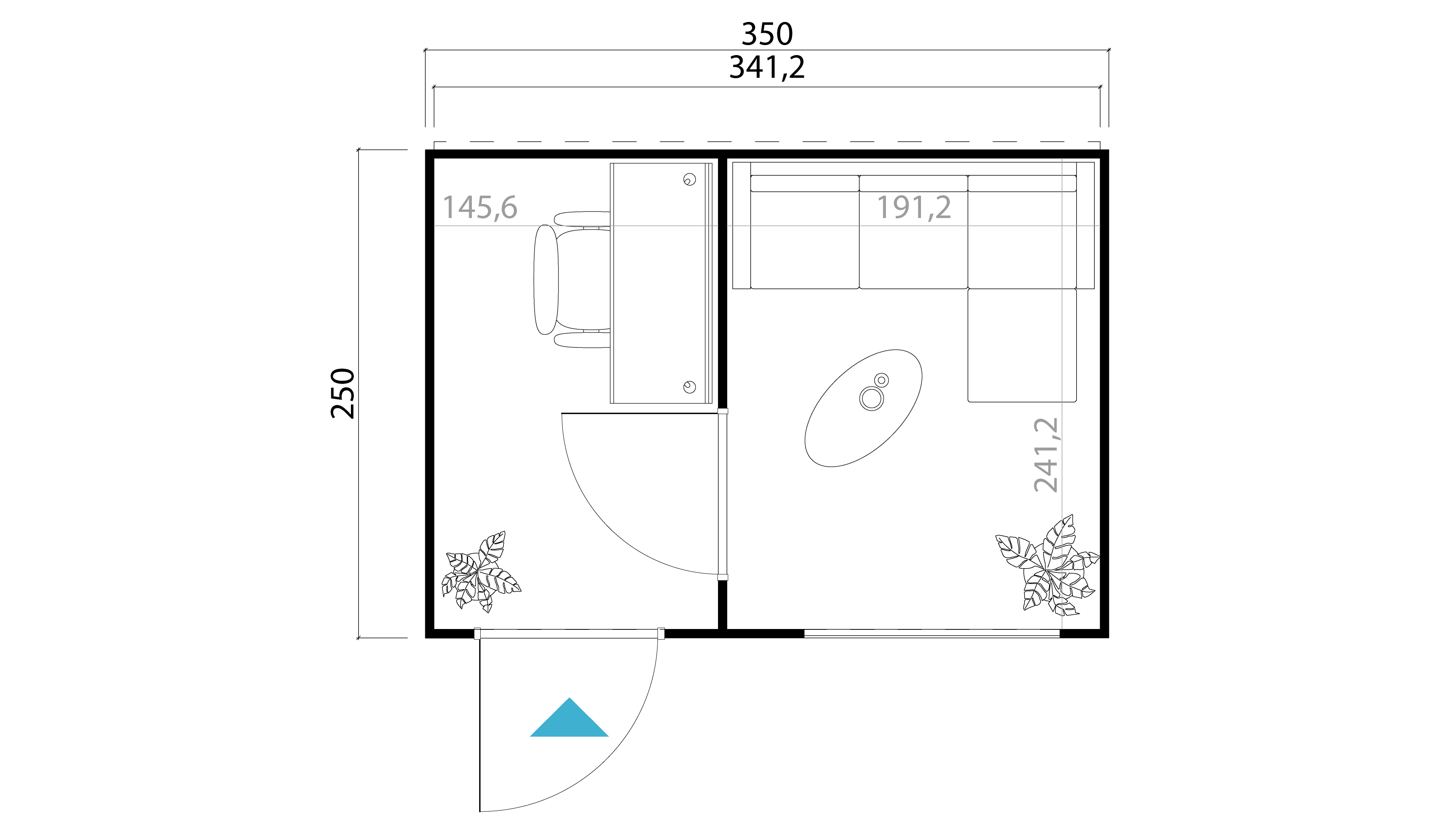 Lasita Maja Sardinia 2 Set Gartenhaus Blockhaus 44 mm 2-Räume, 350x250, Gletschergrün