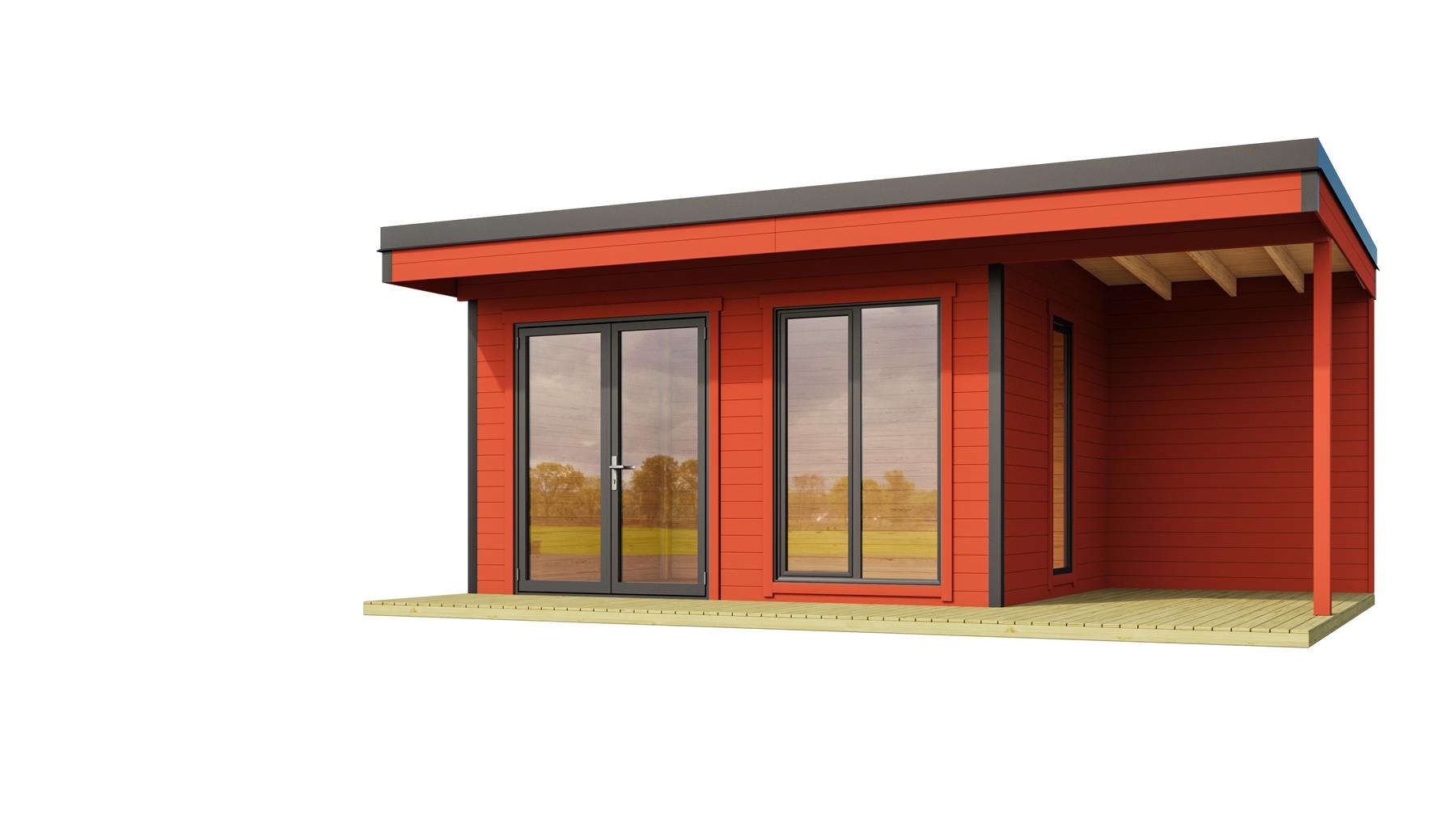 Lasita Maja Domeo 7 Gartenhaus Blockhaus 44 mm mit Anbau, 400 x 300, Schwedenrot