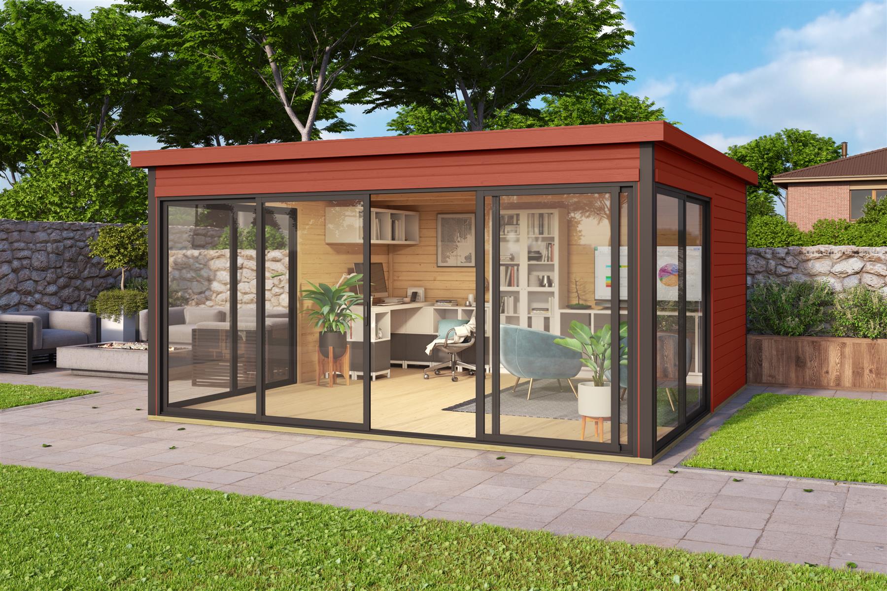 Lasita Maja Domeo 5 Gartenhaus Blockhaus 44 mm, 418 x 418, Schwedenrot