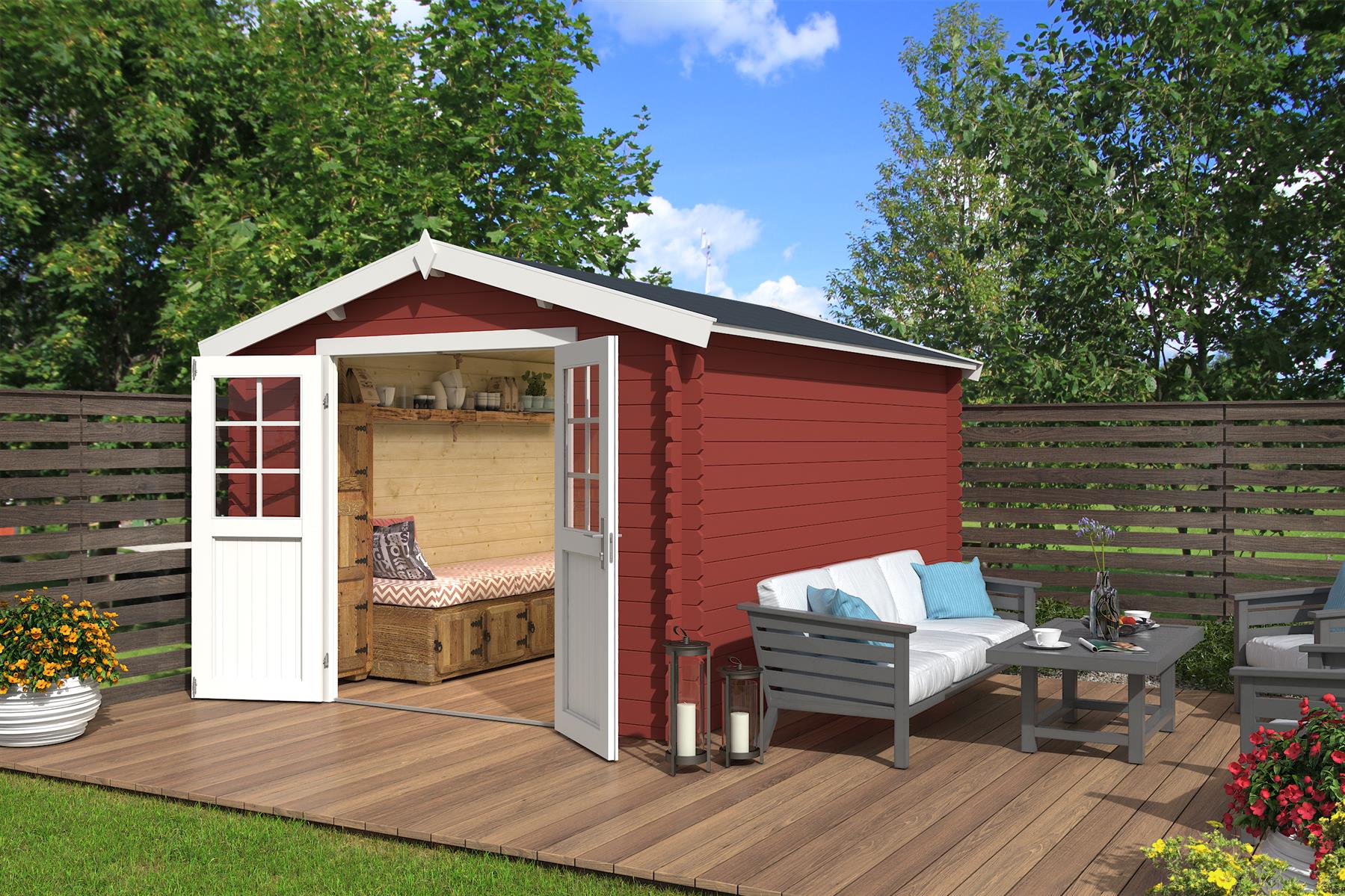 Lasita Maja Norah 380 Holz-Gartenhaus Blockhaus 28mm, 275x380, Schwedenrot