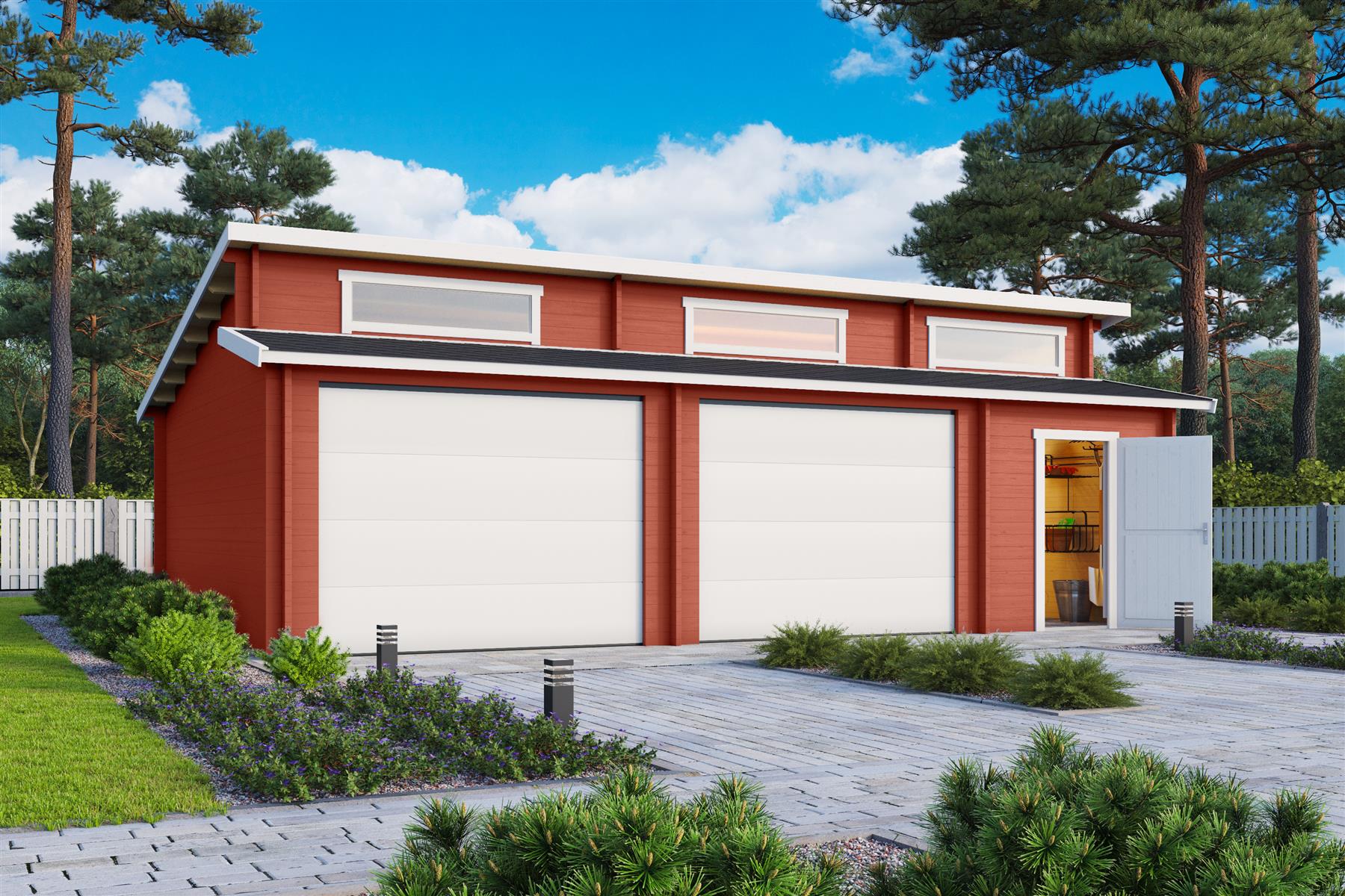 Lasita Maja Hawaii Set mit Sektionaltor Garage 44 mm 2-Raum, 780 x 520, Schwedenrot Lasita Maja Hawaii Set mit Sektionaltor Garage 44 mm 2-Raum, 780 x 520, Schwedenrot