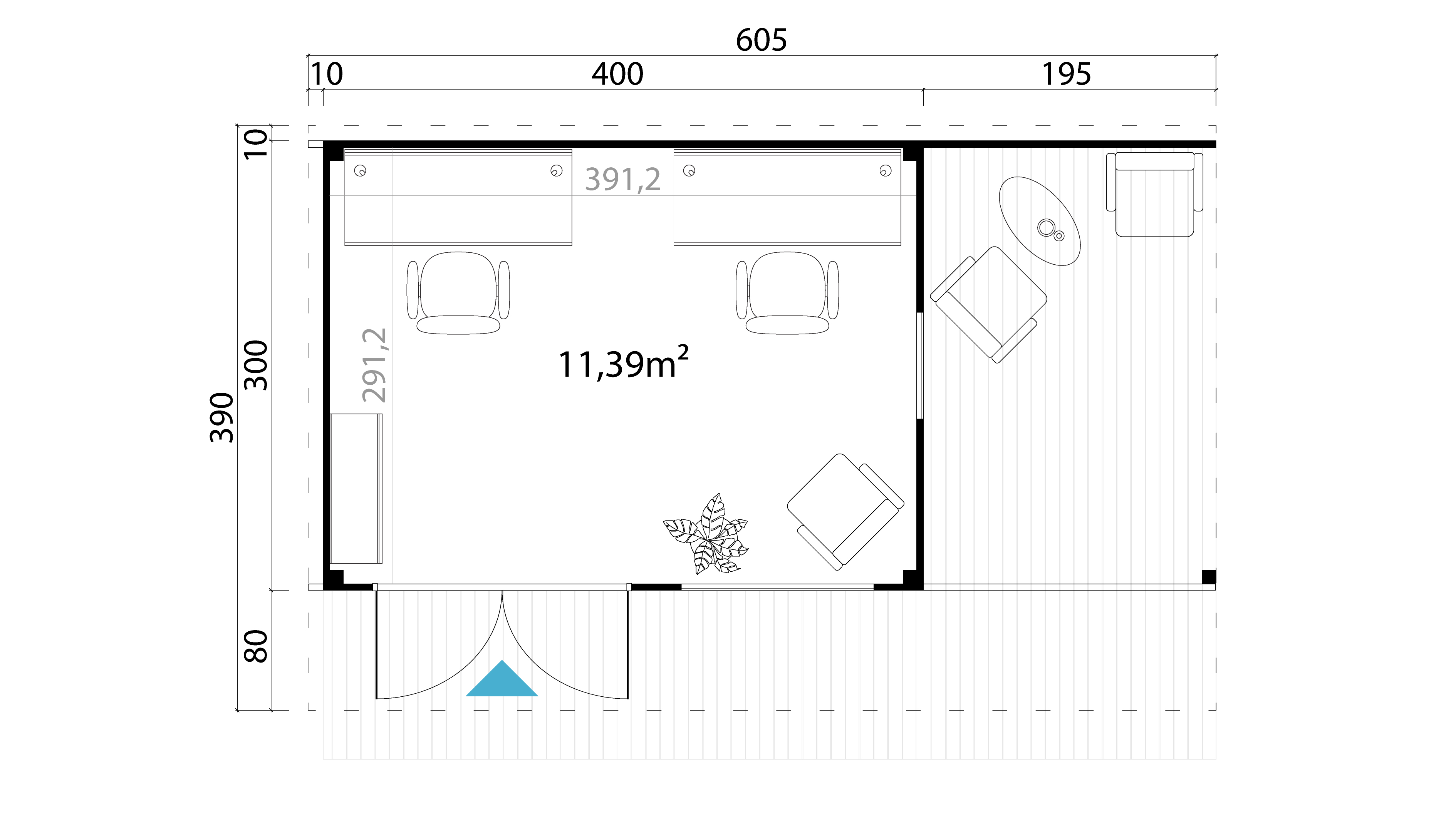 Lasita Maja Domeo 7 Gartenhaus Blockhaus 44 mm mit Anbau, 400 x 300, Schwedenrot