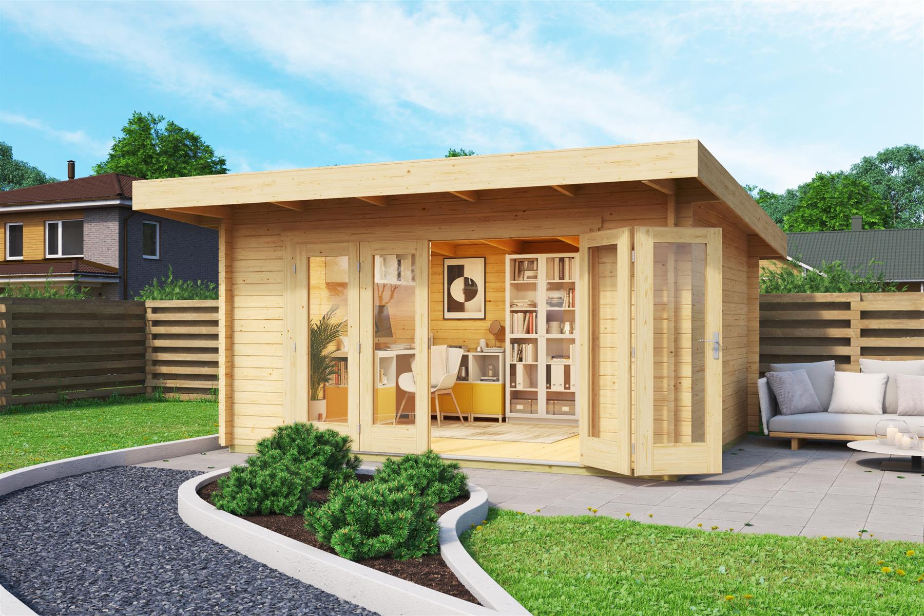 Lasita Maja Sussex 1 Gartenhaus Blockhaus 44 mm mit Vordach, 390 x 300, Naturbelassen Lasita Maja Sussex 1 Gartenhaus Blockhaus 44 mm mit Vordach, 390 x 300, Naturbelassen