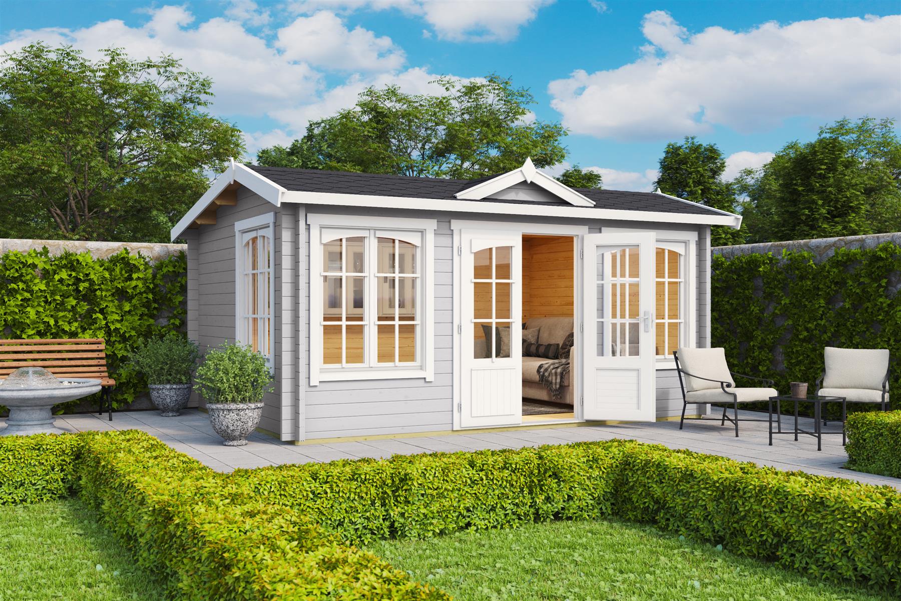 Lasita Maja Windsor 44 Gartenhaus Blockhaus 44 mm, 400 x 300, Lichtgrau Lasita Maja Windsor 44 Gartenhaus Blockhaus 44 mm, 400 x 300, Lichtgrau
